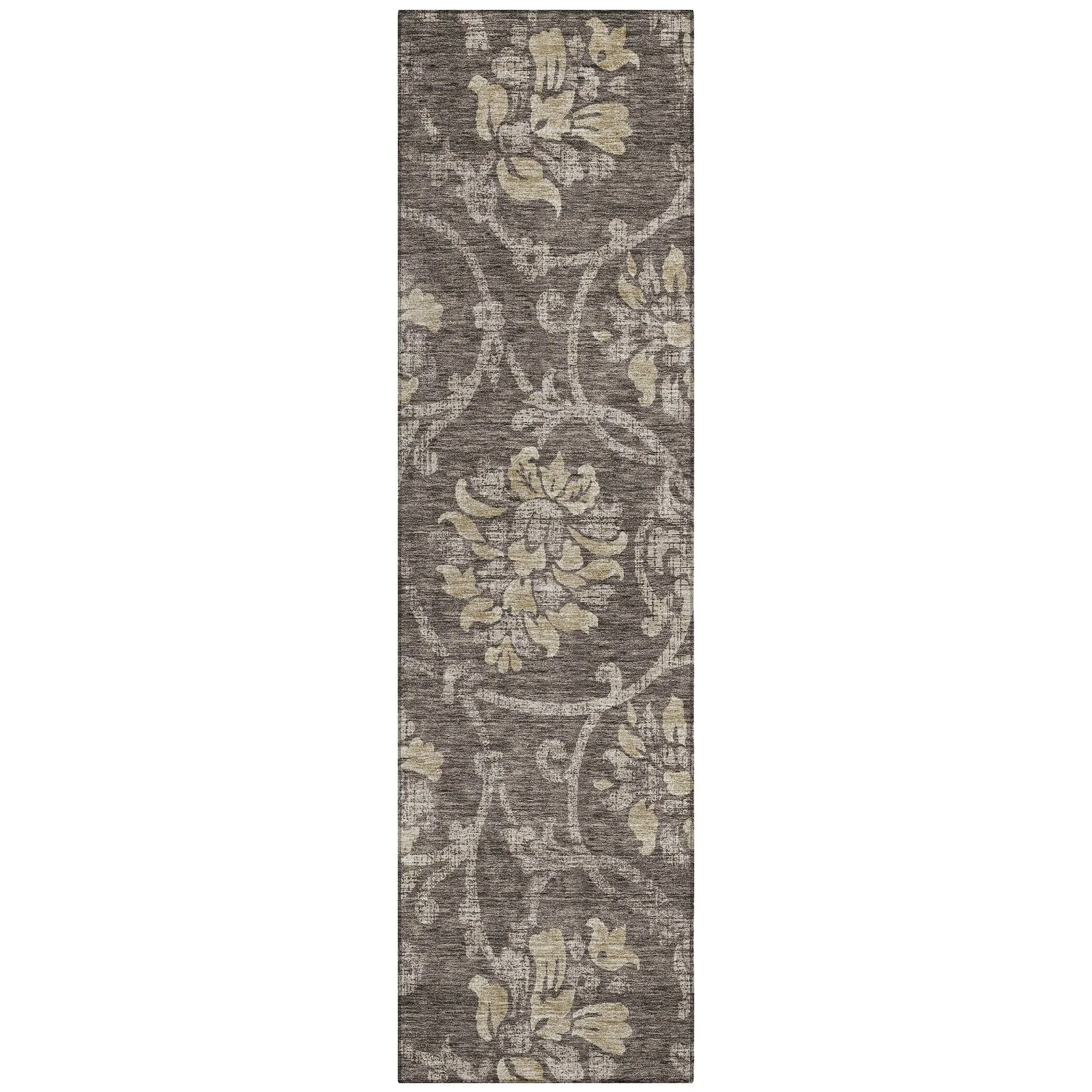 Machine Washable Indoor/ Outdoor Chantille Floral Scroll Rug