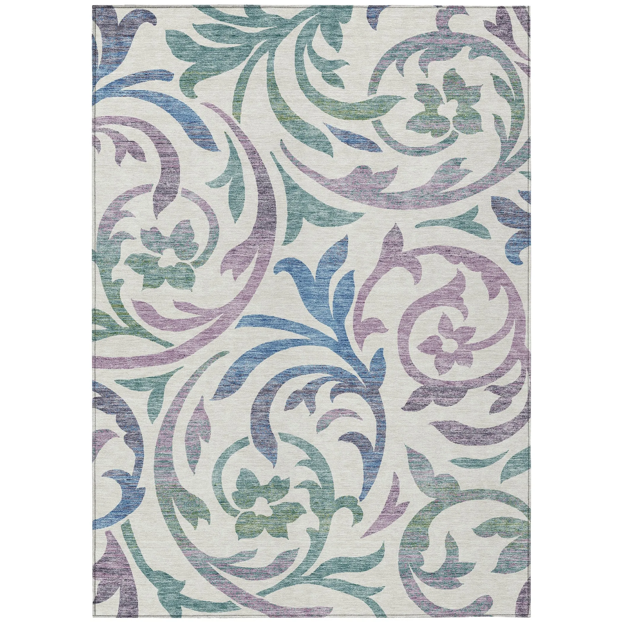 Machine Washable Indoor/ Outdoor Chantille Floral Scroll Rug