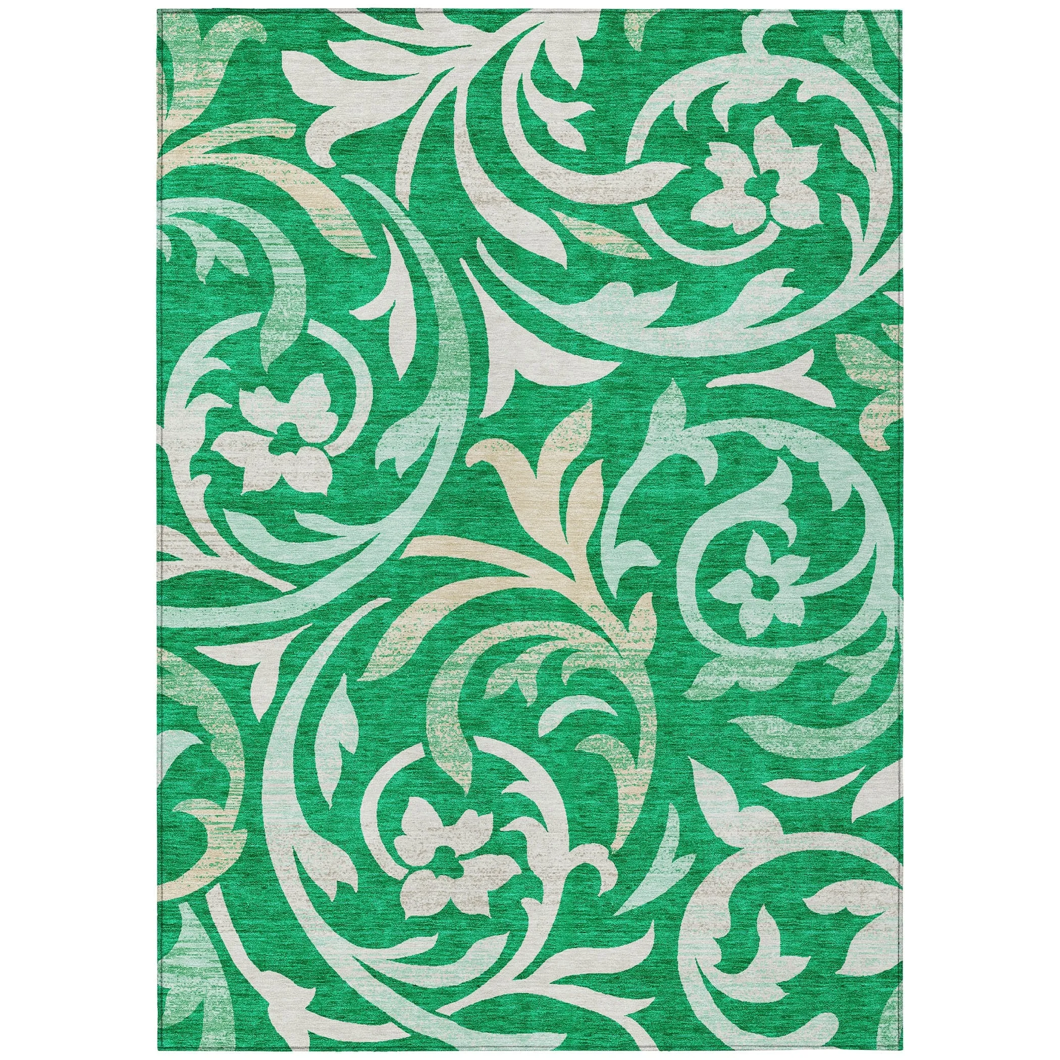 Machine Washable Indoor/ Outdoor Chantille Floral Scroll Rug