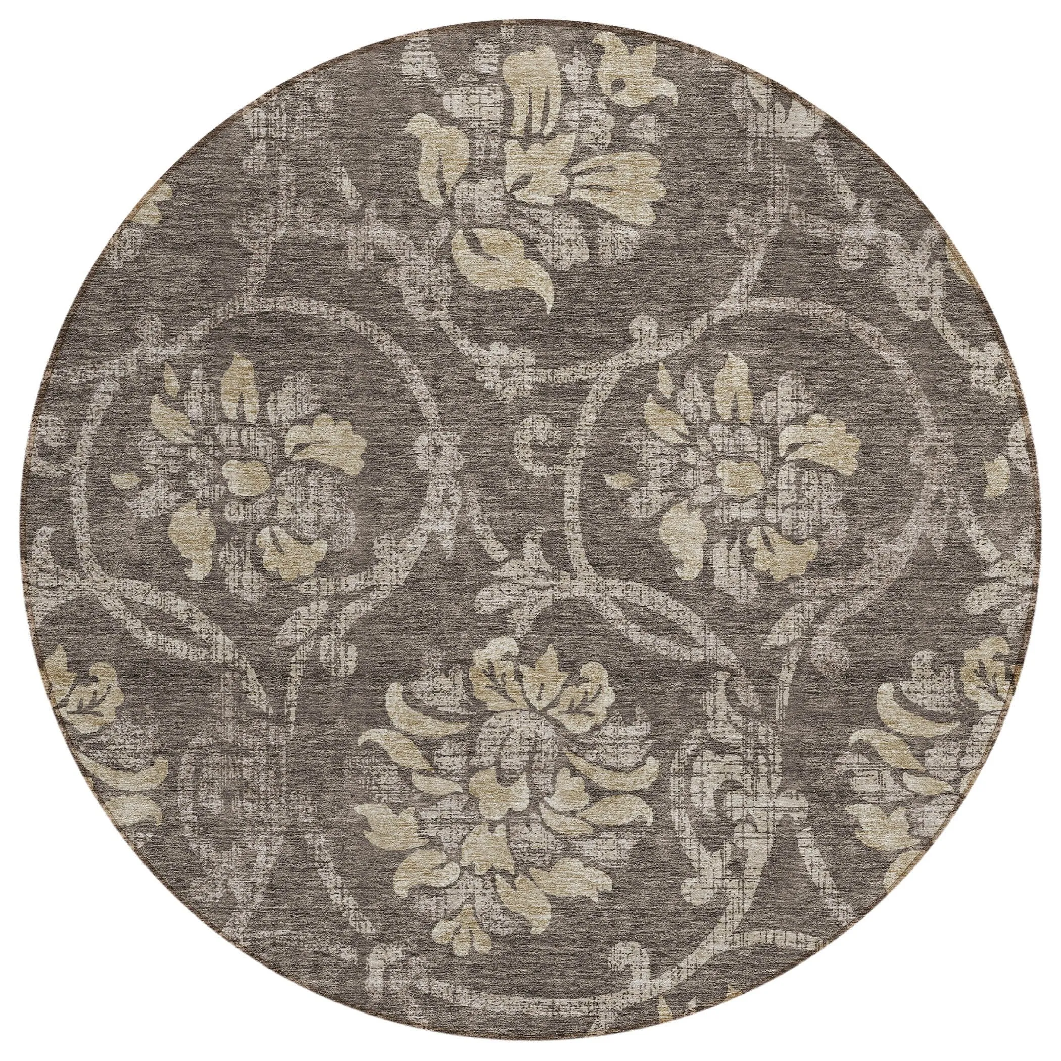 Machine Washable Indoor/ Outdoor Chantille Floral Scroll Rug