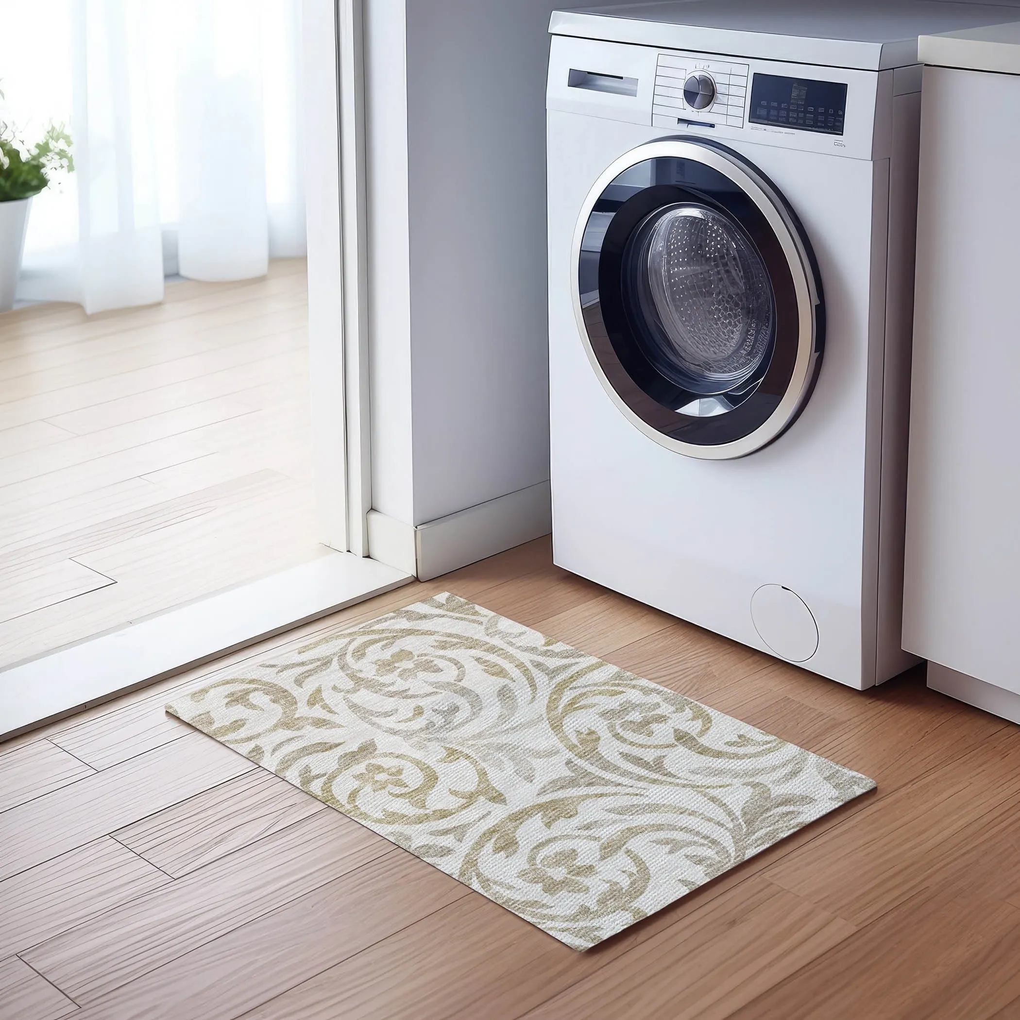 Machine Washable Indoor/ Outdoor Chantille Floral Scroll Rug