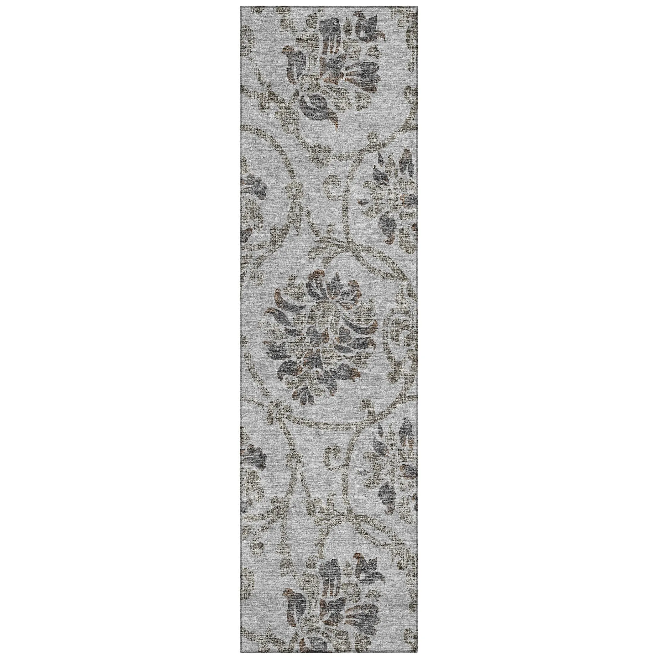 Machine Washable Indoor/ Outdoor Chantille Floral Scroll Rug