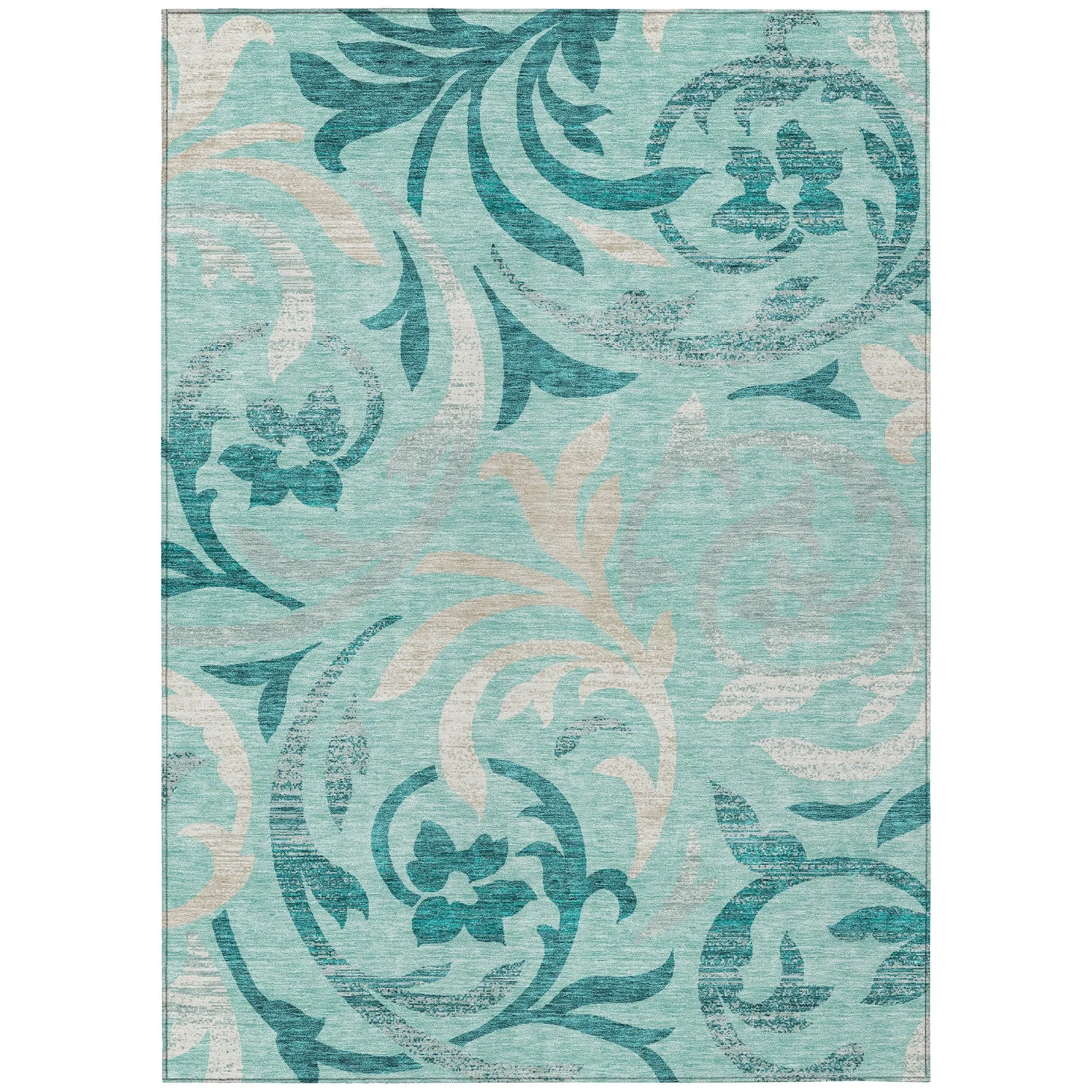 Machine Washable Indoor/ Outdoor Chantille Floral Scroll Rug