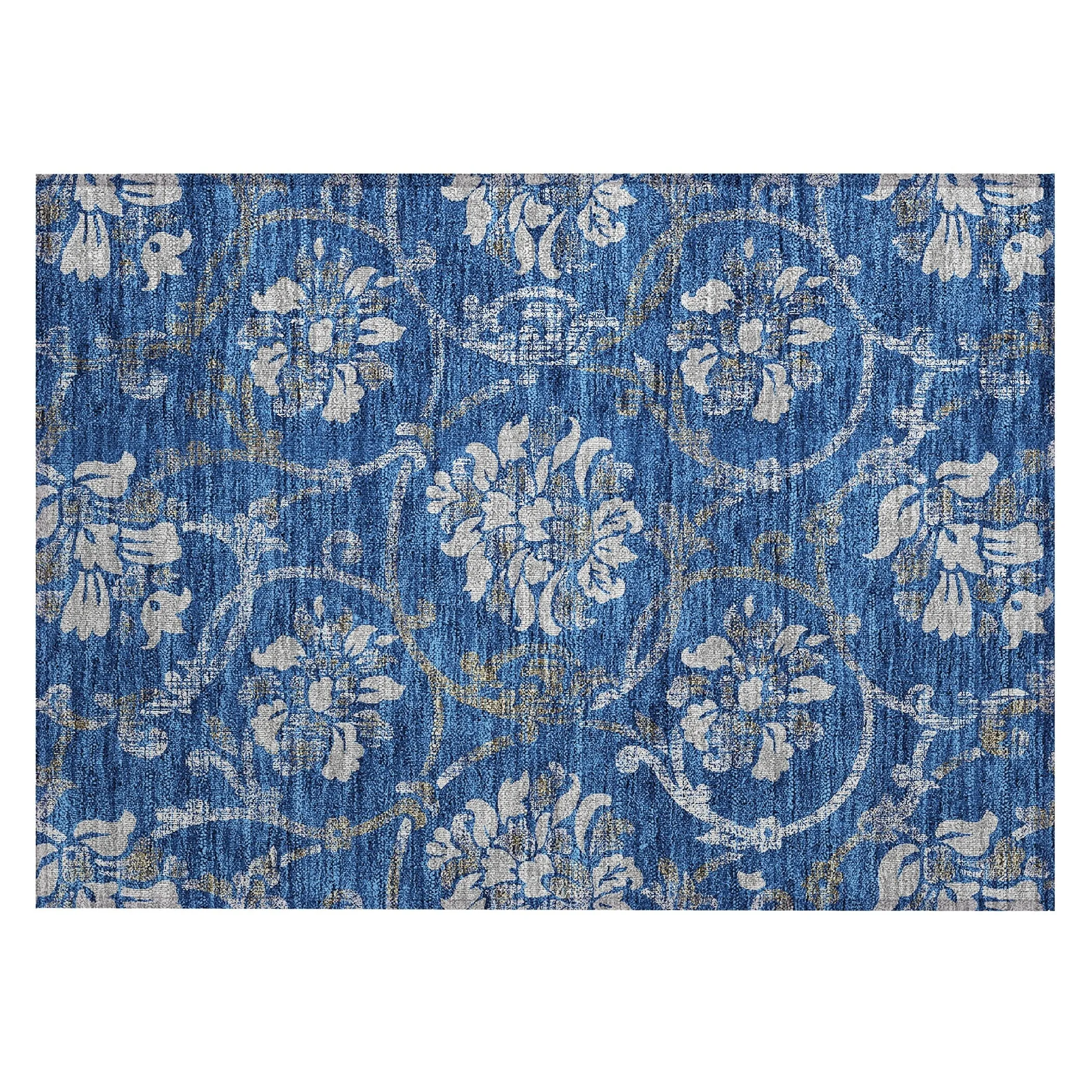 Machine Washable Indoor/ Outdoor Chantille Floral Scroll Rug