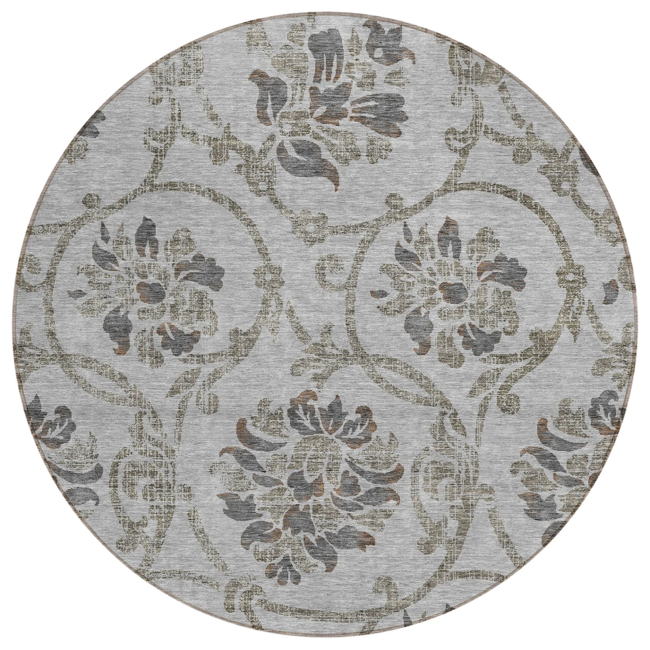 Machine Washable Indoor/ Outdoor Chantille Floral Scroll Rug