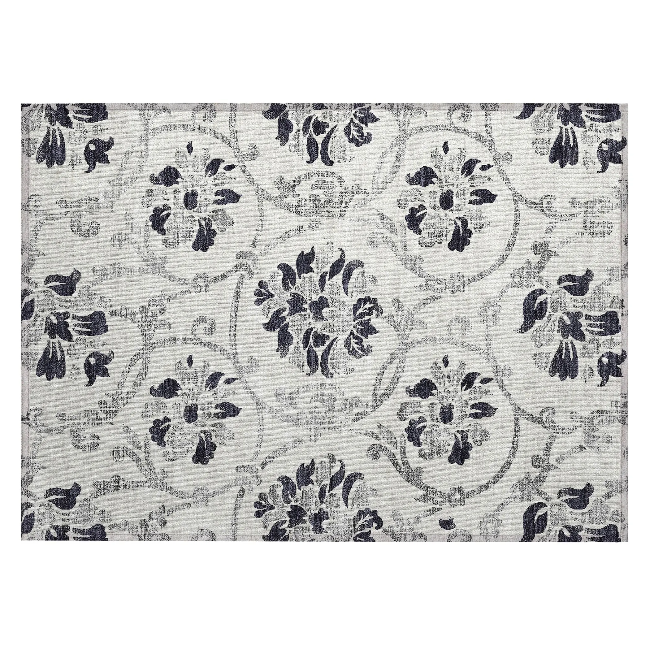 Machine Washable Indoor/ Outdoor Chantille Floral Scroll Rug