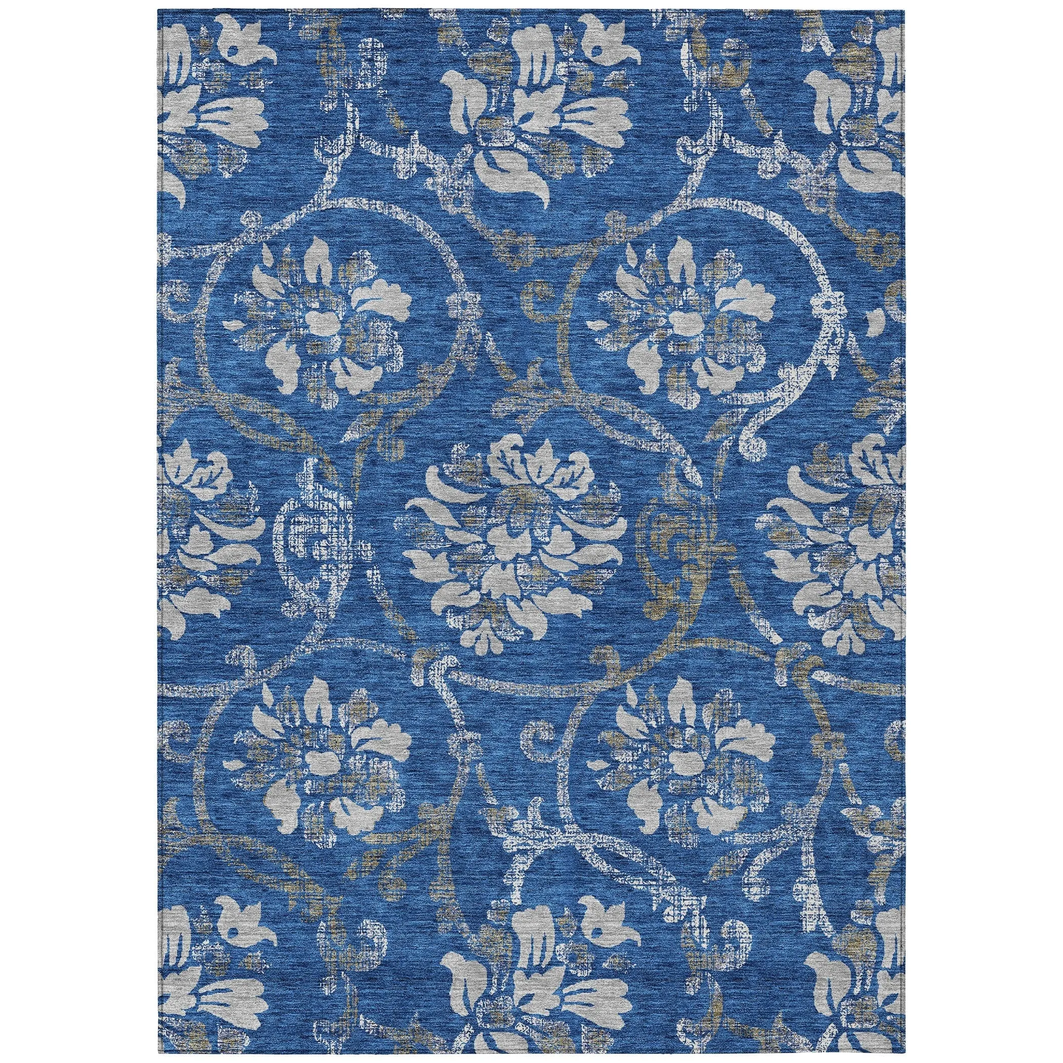 Machine Washable Indoor/ Outdoor Chantille Floral Scroll Rug