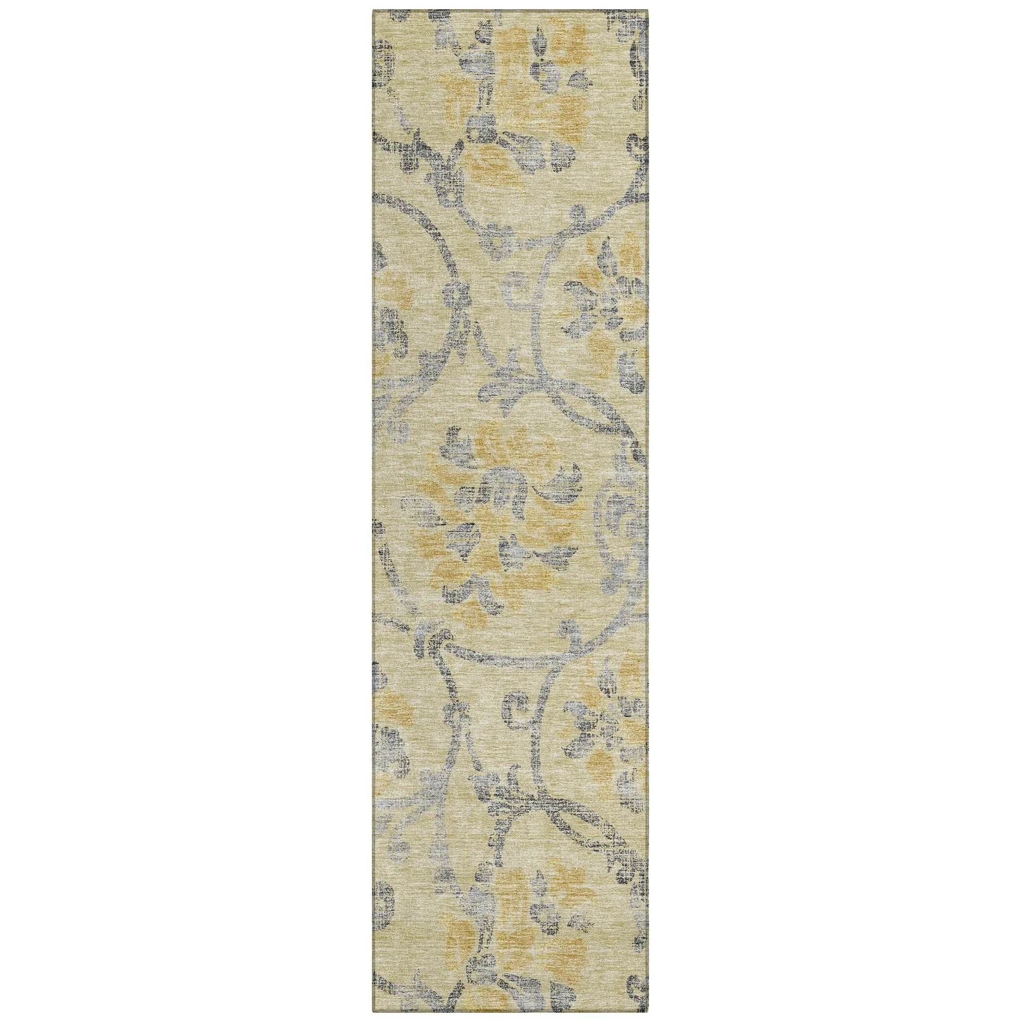 Machine Washable Indoor/ Outdoor Chantille Floral Scroll Rug