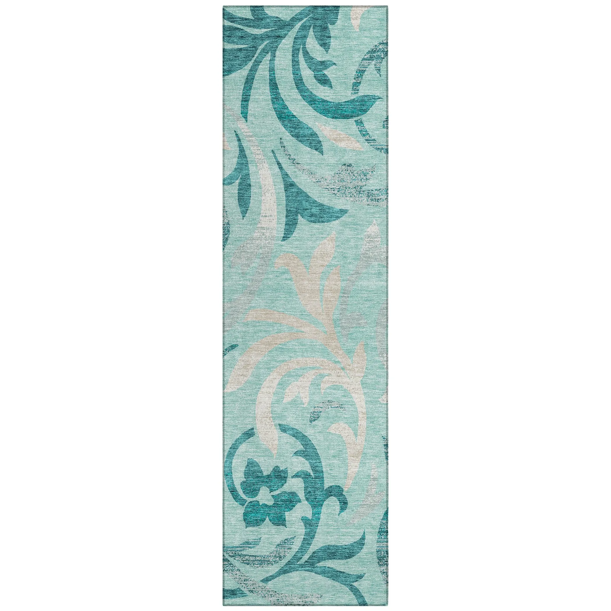 Machine Washable Indoor/ Outdoor Chantille Floral Scroll Rug