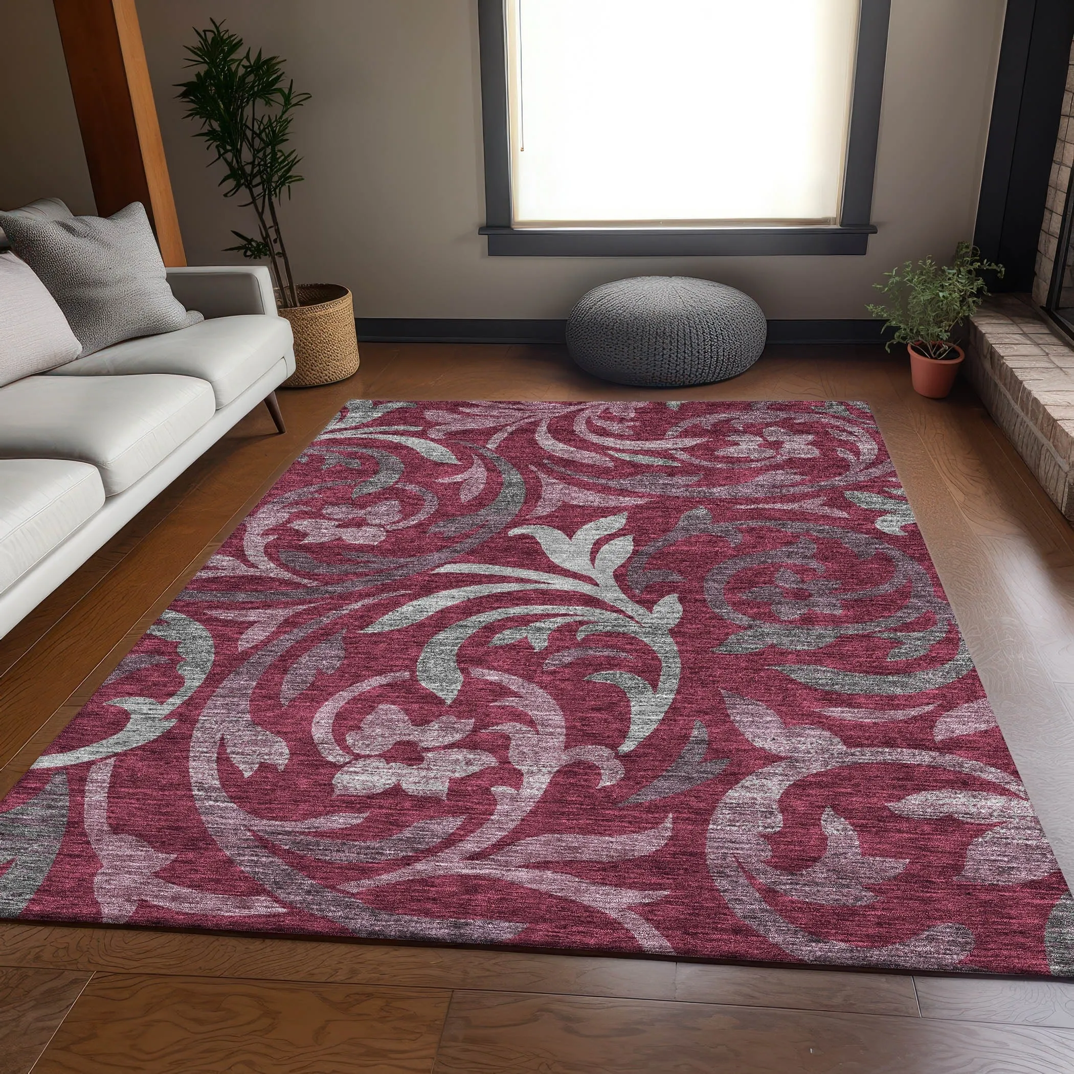 Machine Washable Indoor/ Outdoor Chantille Floral Scroll Rug