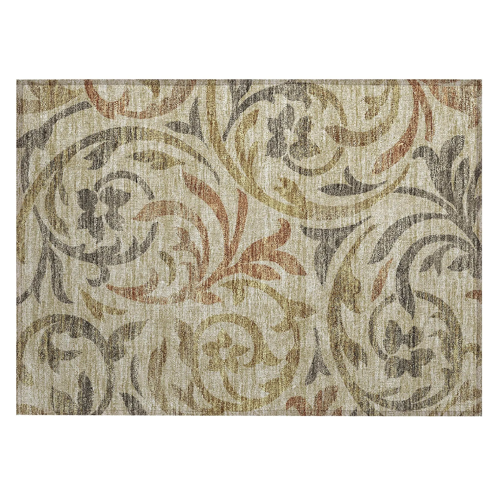Machine Washable Indoor/ Outdoor Chantille Floral Scroll Rug
