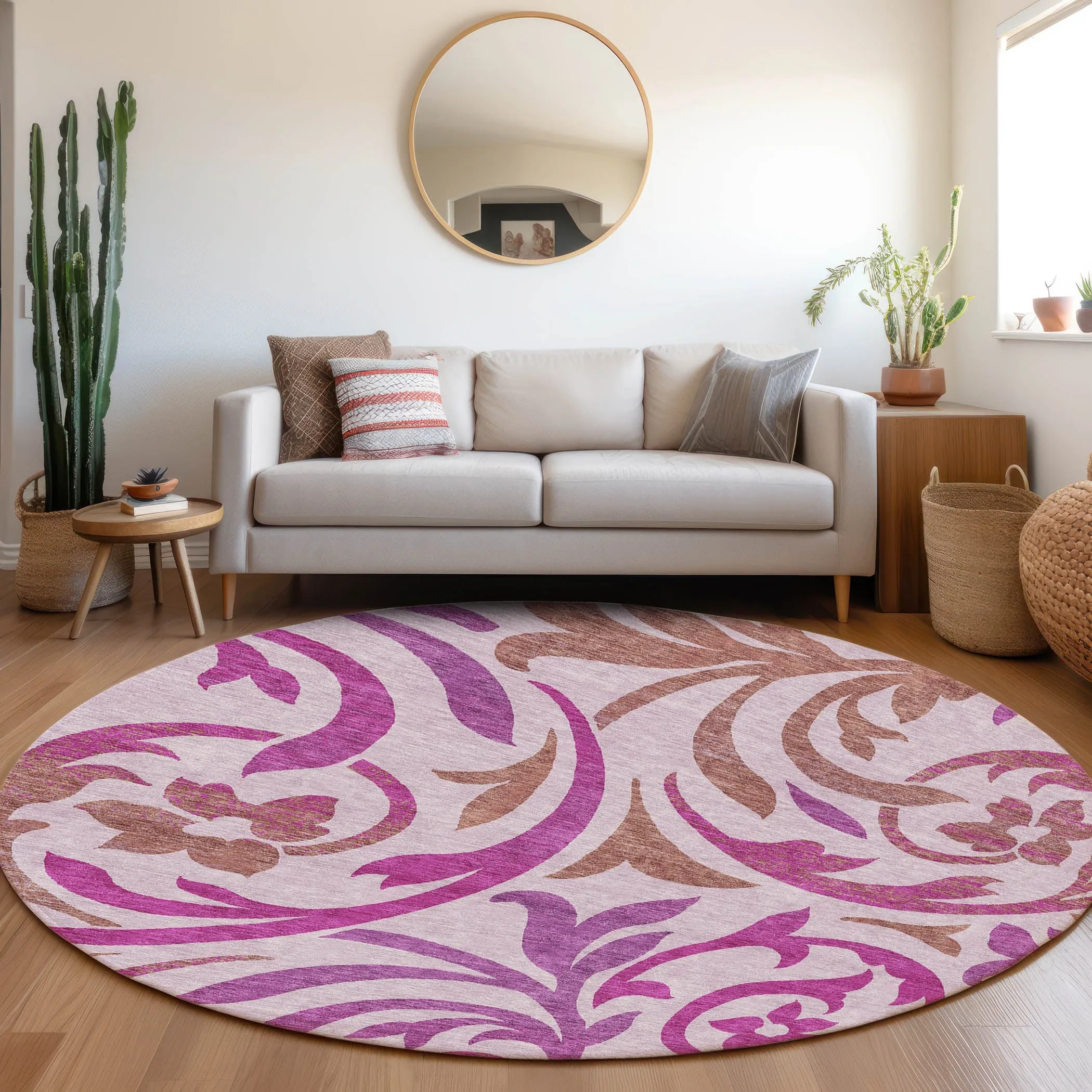 Machine Washable Indoor/ Outdoor Chantille Floral Scroll Rug