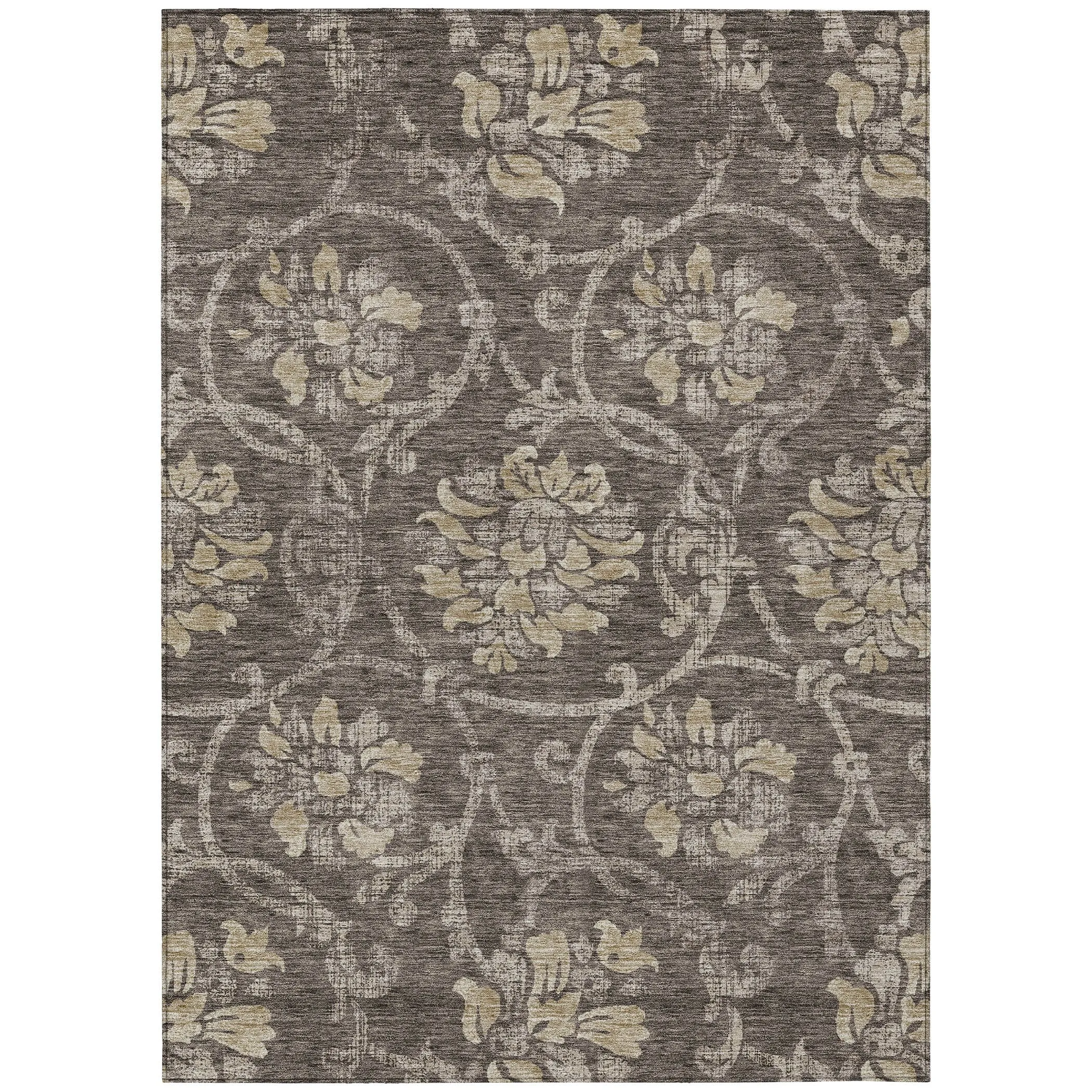 Machine Washable Indoor/ Outdoor Chantille Floral Scroll Rug