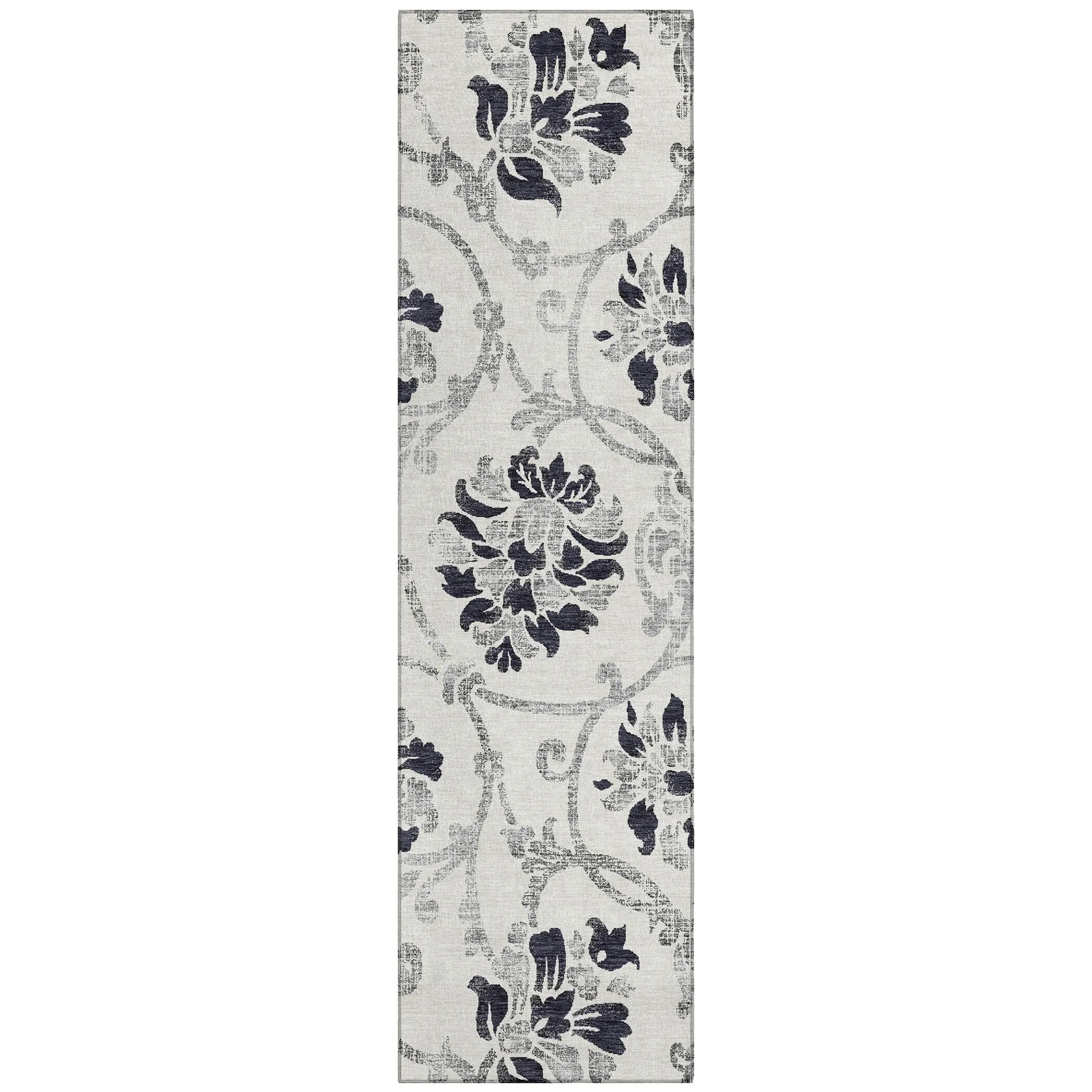 Machine Washable Indoor/ Outdoor Chantille Floral Scroll Rug