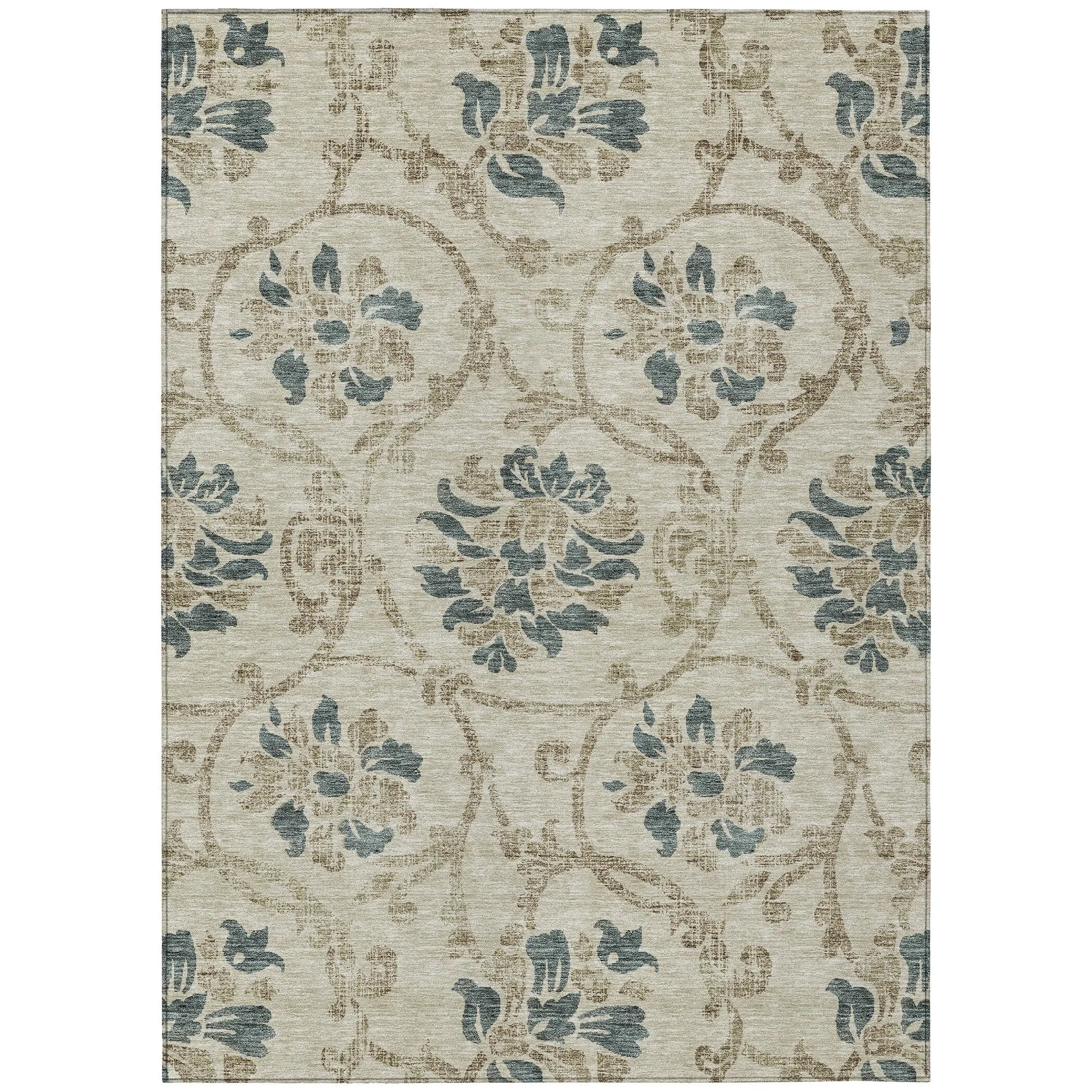 Machine Washable Indoor/ Outdoor Chantille Floral Scroll Rug