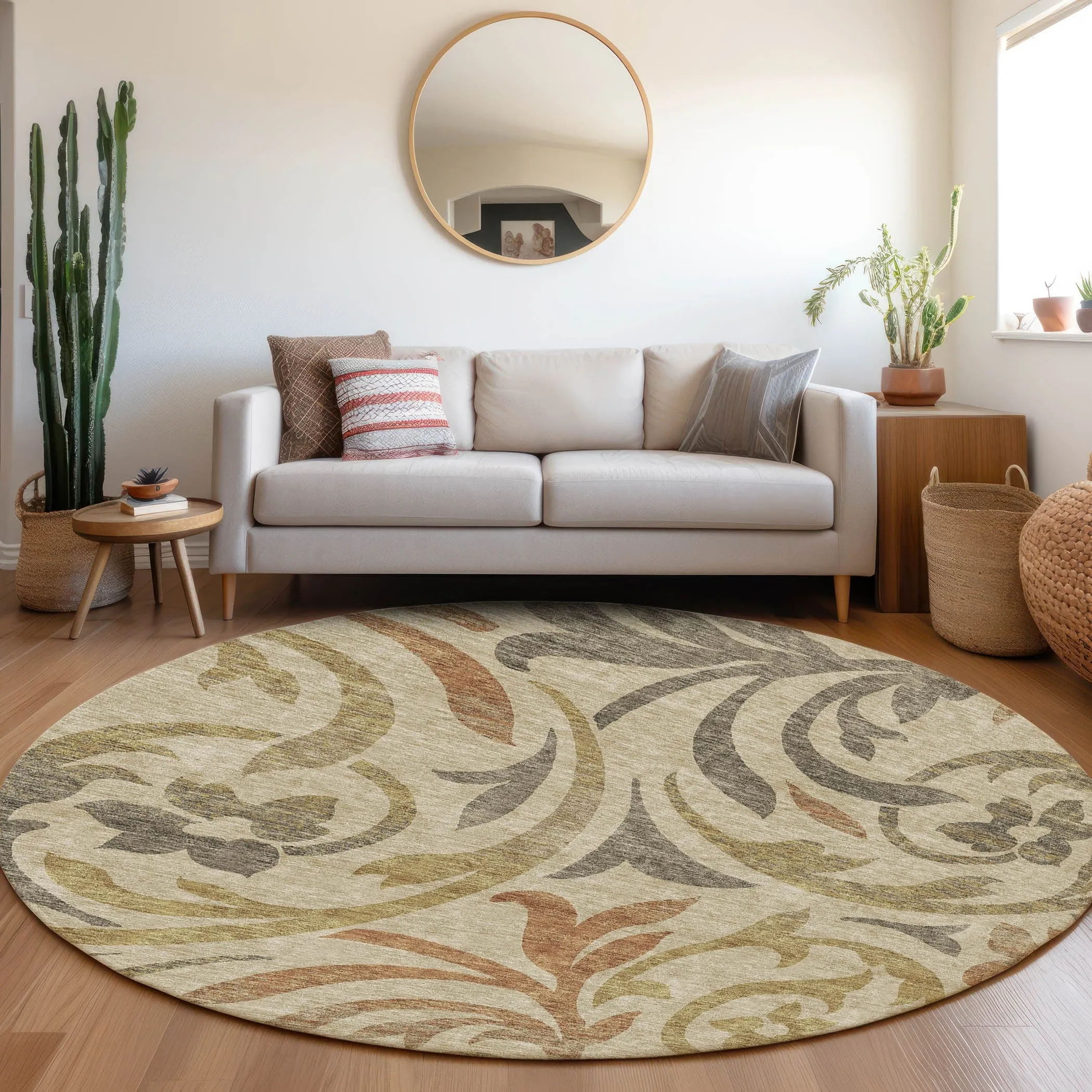 Machine Washable Indoor/ Outdoor Chantille Floral Scroll Rug