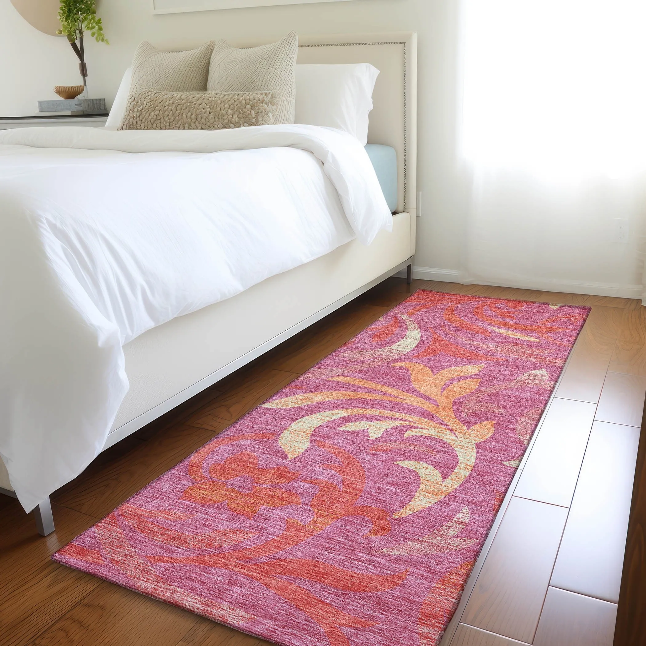 Machine Washable Indoor/ Outdoor Chantille Floral Scroll Rug