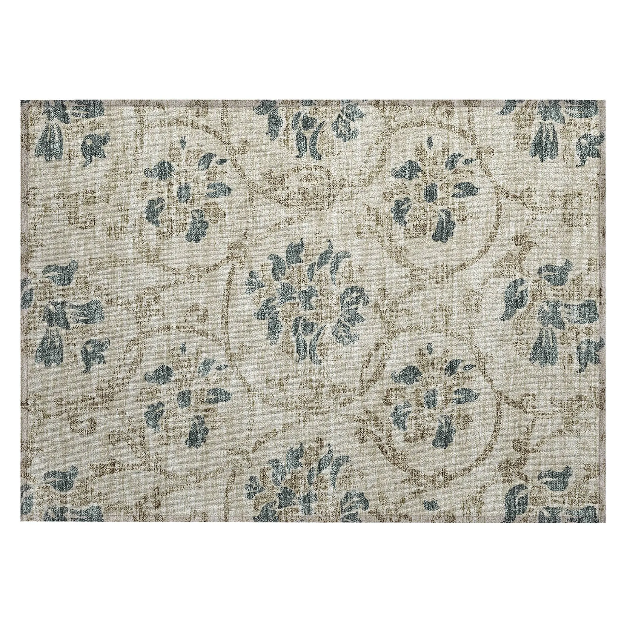 Machine Washable Indoor/ Outdoor Chantille Floral Scroll Rug