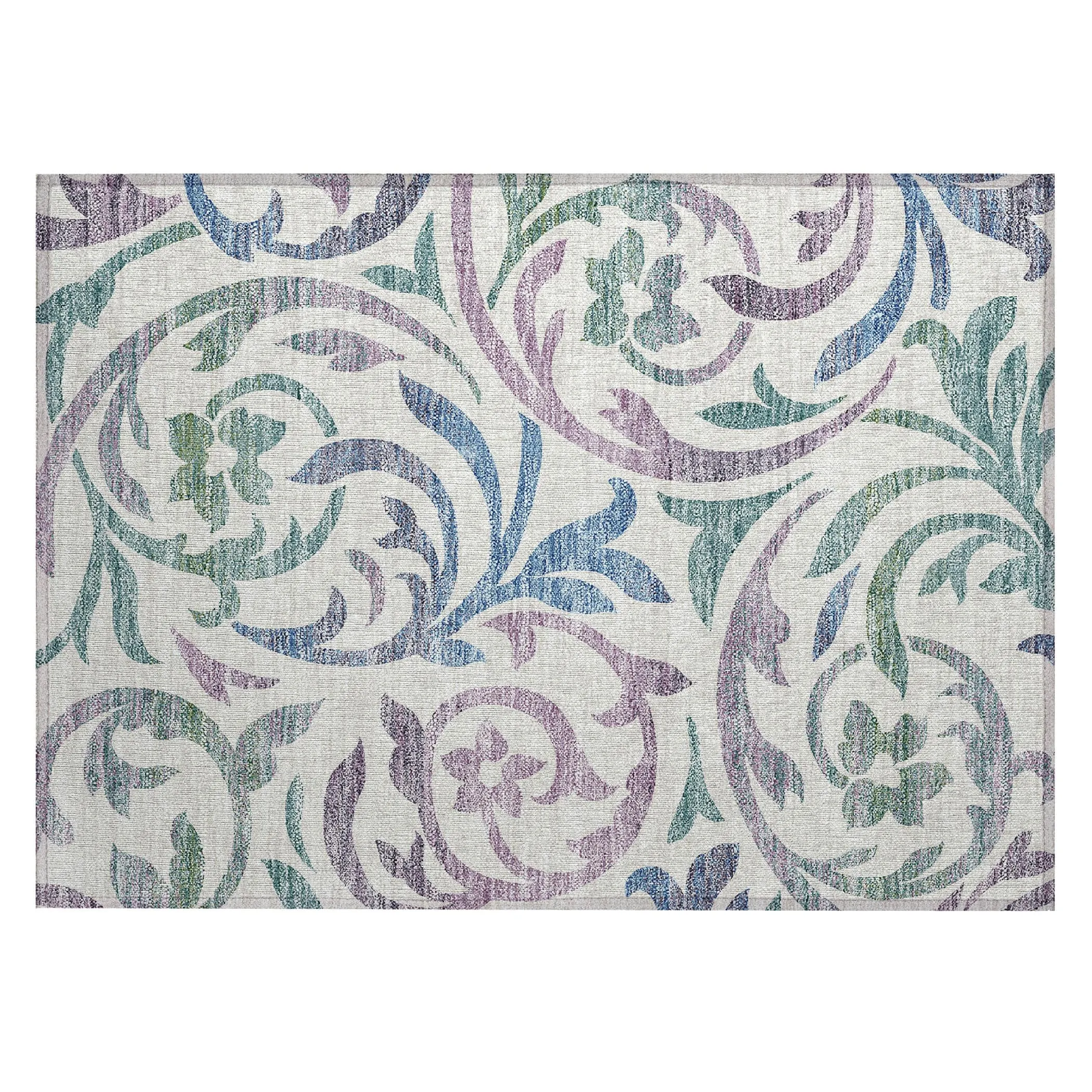 Machine Washable Indoor/ Outdoor Chantille Floral Scroll Rug