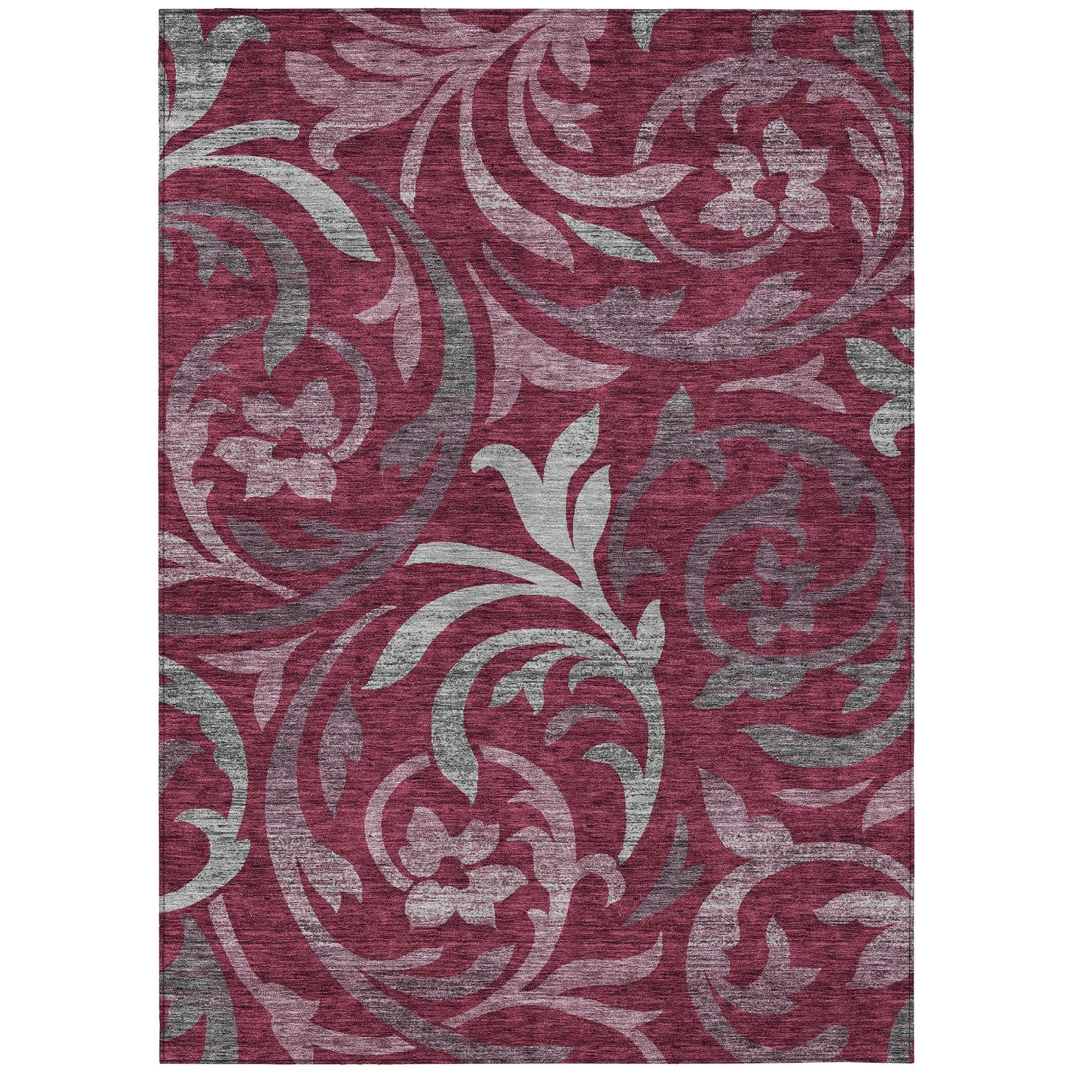 Machine Washable Indoor/ Outdoor Chantille Floral Scroll Rug