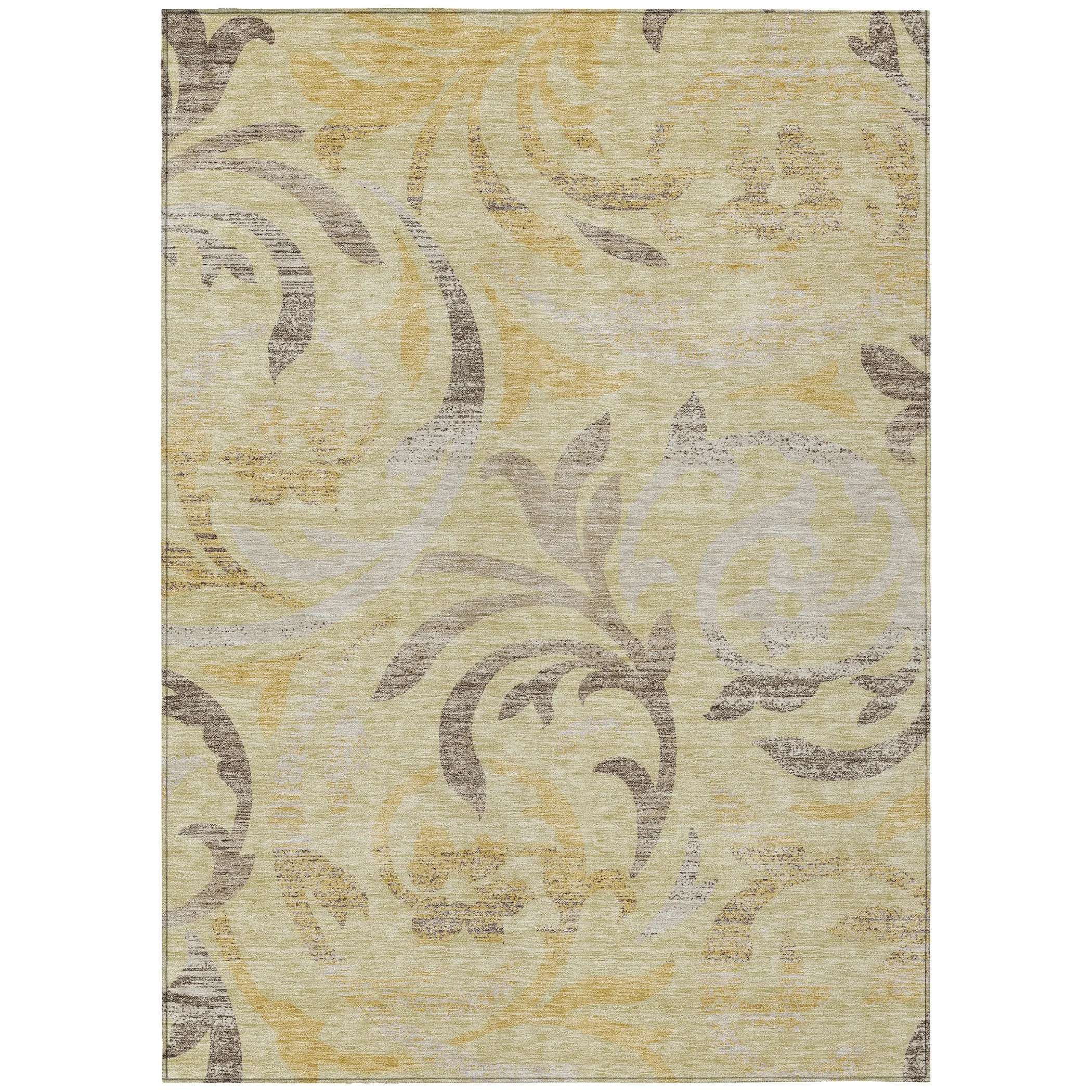Machine Washable Indoor/ Outdoor Chantille Floral Scroll Rug