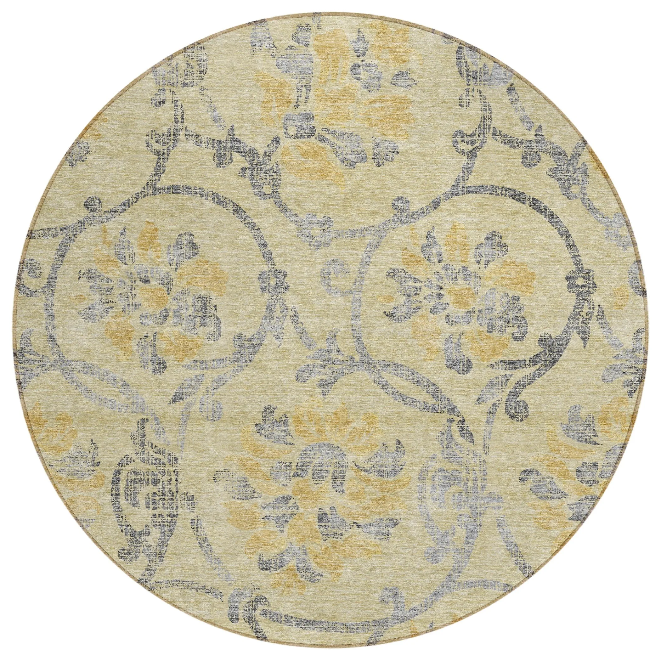 Machine Washable Indoor/ Outdoor Chantille Floral Scroll Rug