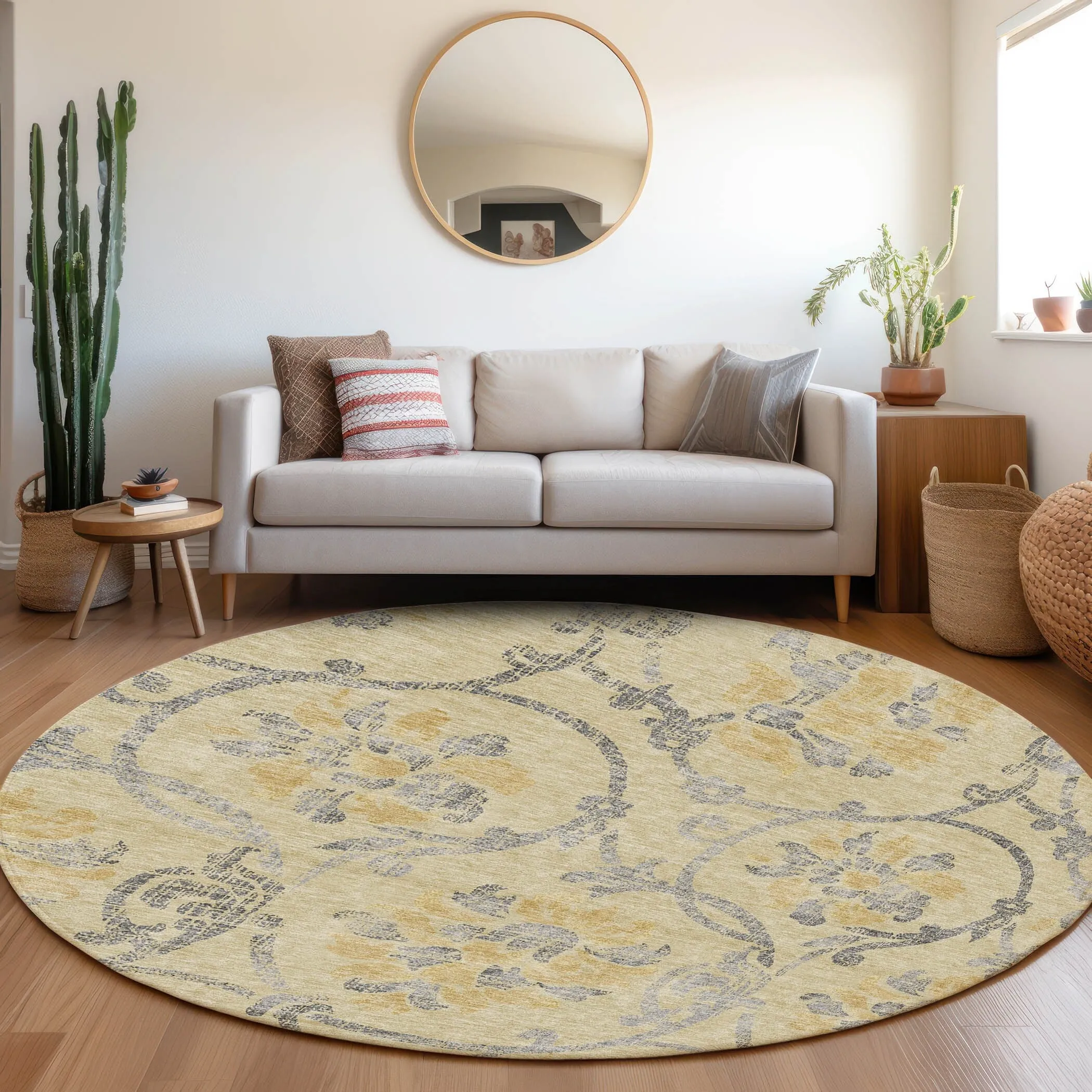 Machine Washable Indoor/ Outdoor Chantille Floral Scroll Rug
