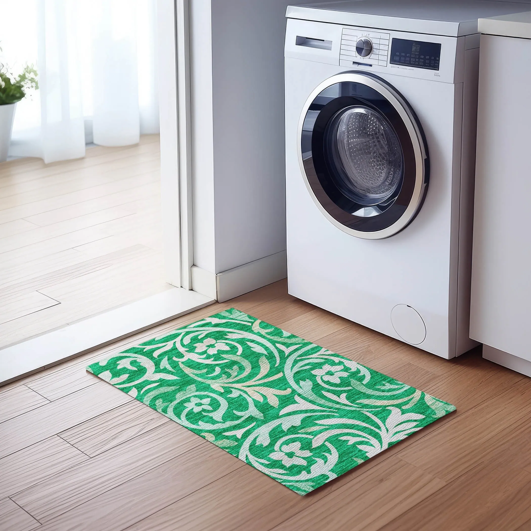 Machine Washable Indoor/ Outdoor Chantille Floral Scroll Rug