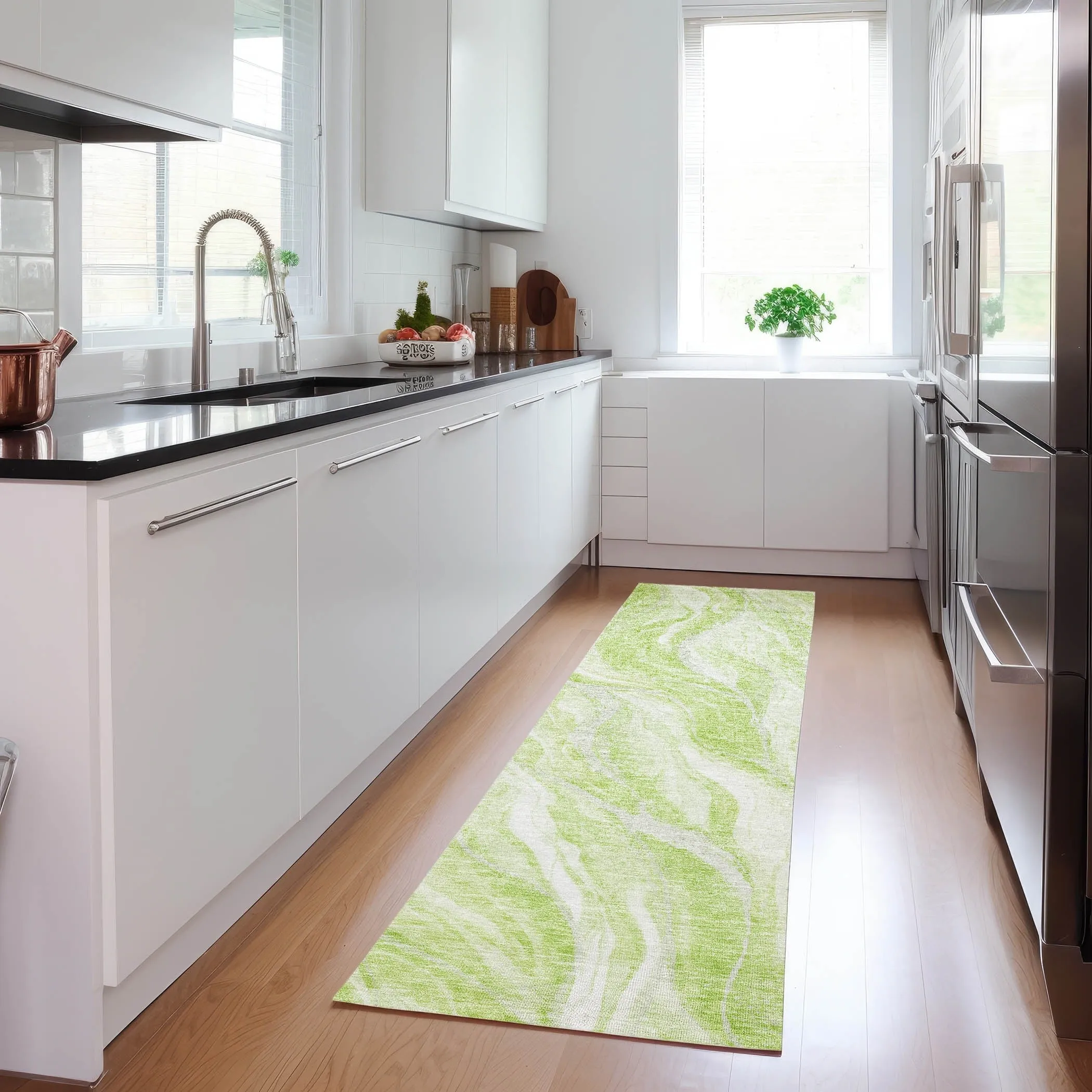 Machine Washable Indoor/ Outdoor Chantille Moden Waves Rug