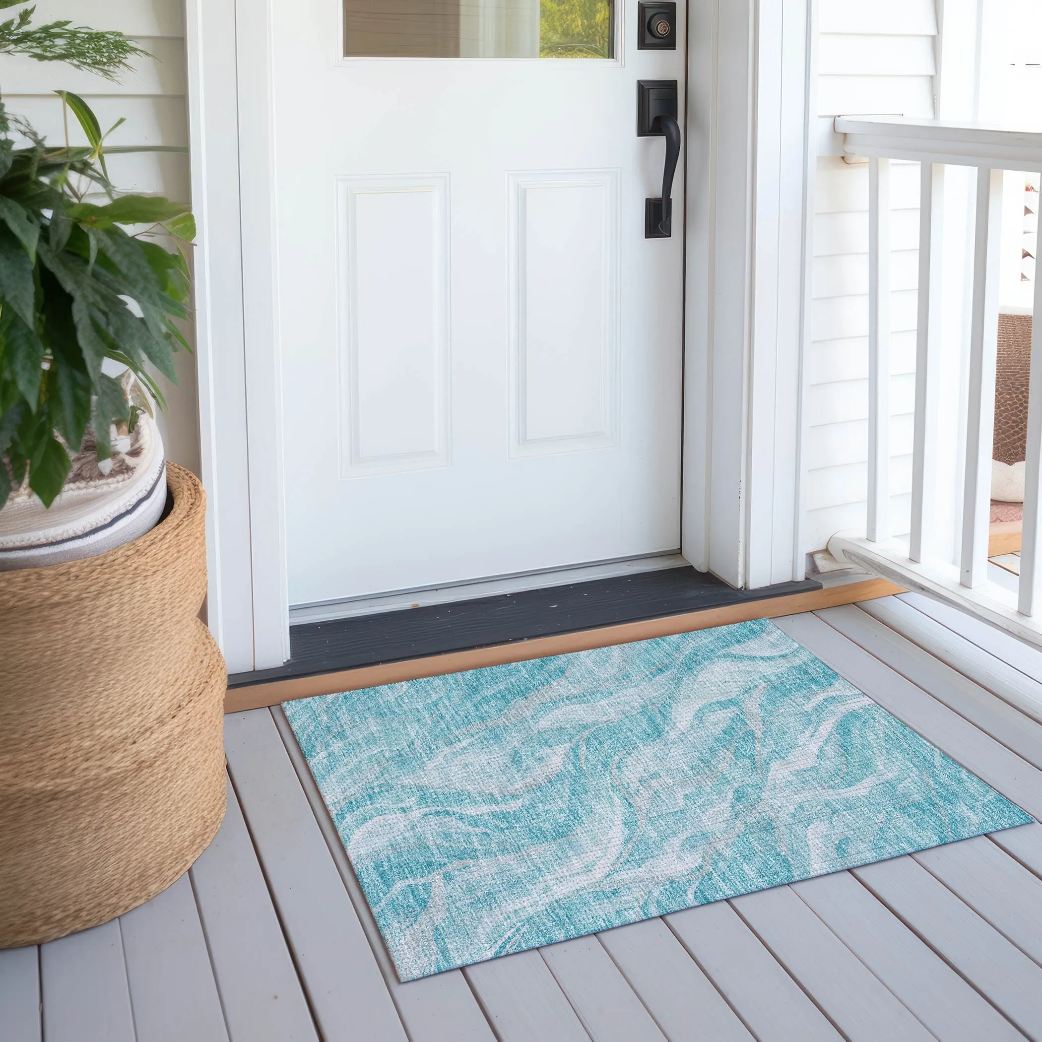 Machine Washable Indoor/ Outdoor Chantille Moden Waves Rug