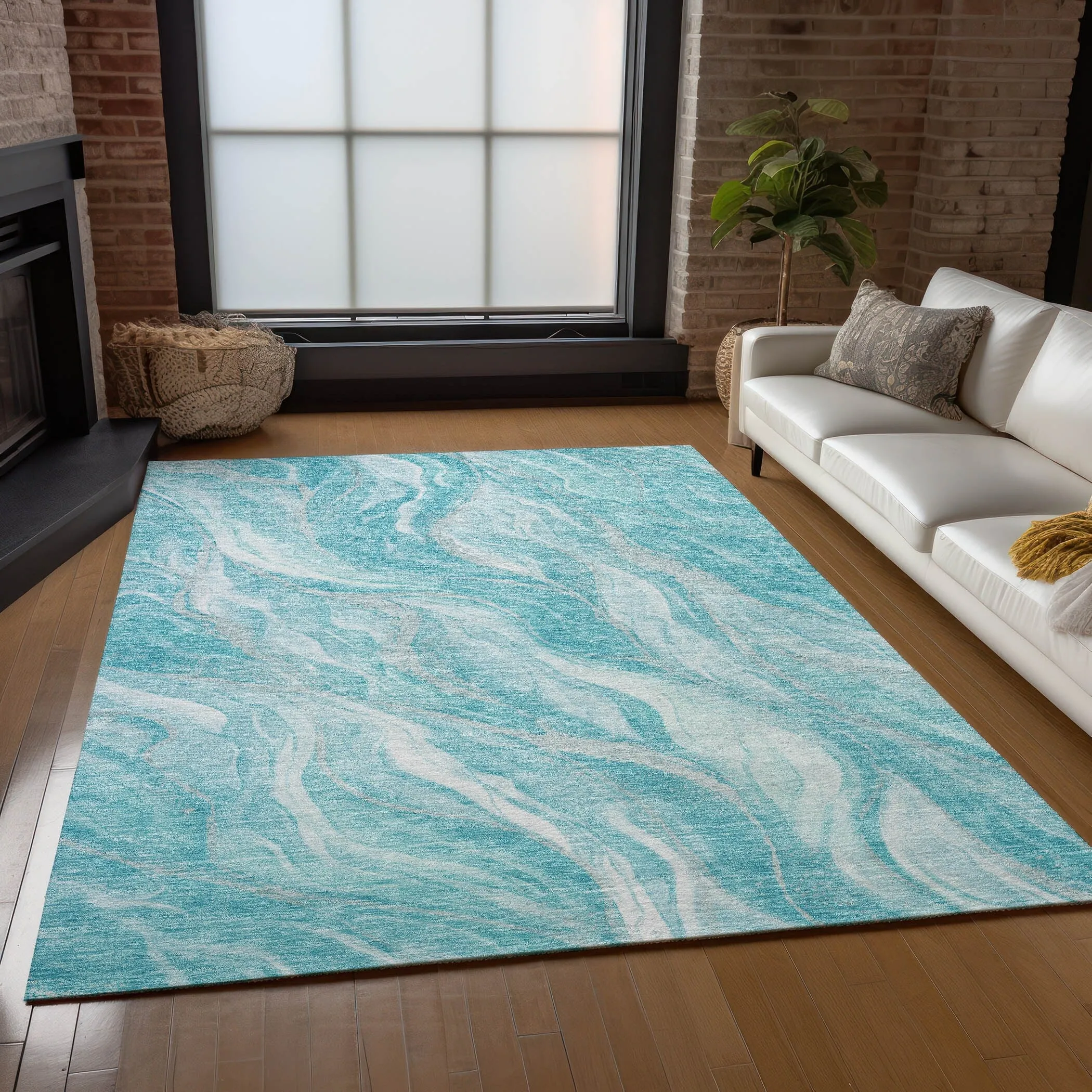 Machine Washable Indoor/ Outdoor Chantille Moden Waves Rug