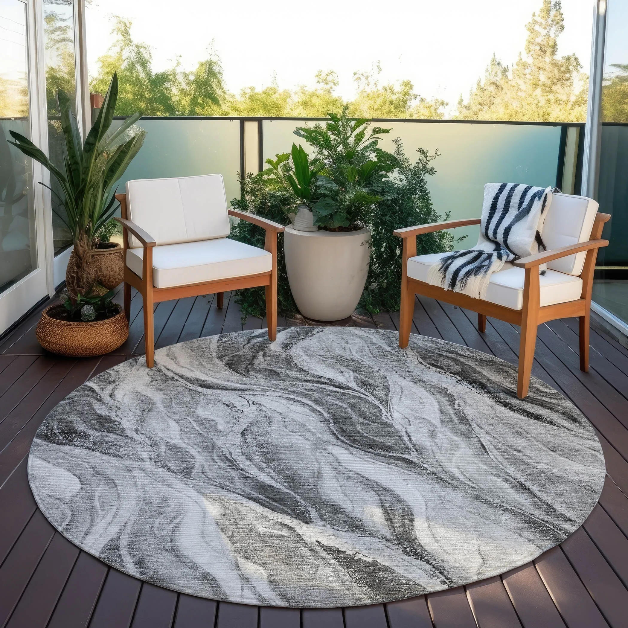 Machine Washable Indoor/ Outdoor Chantille Moden Waves Rug