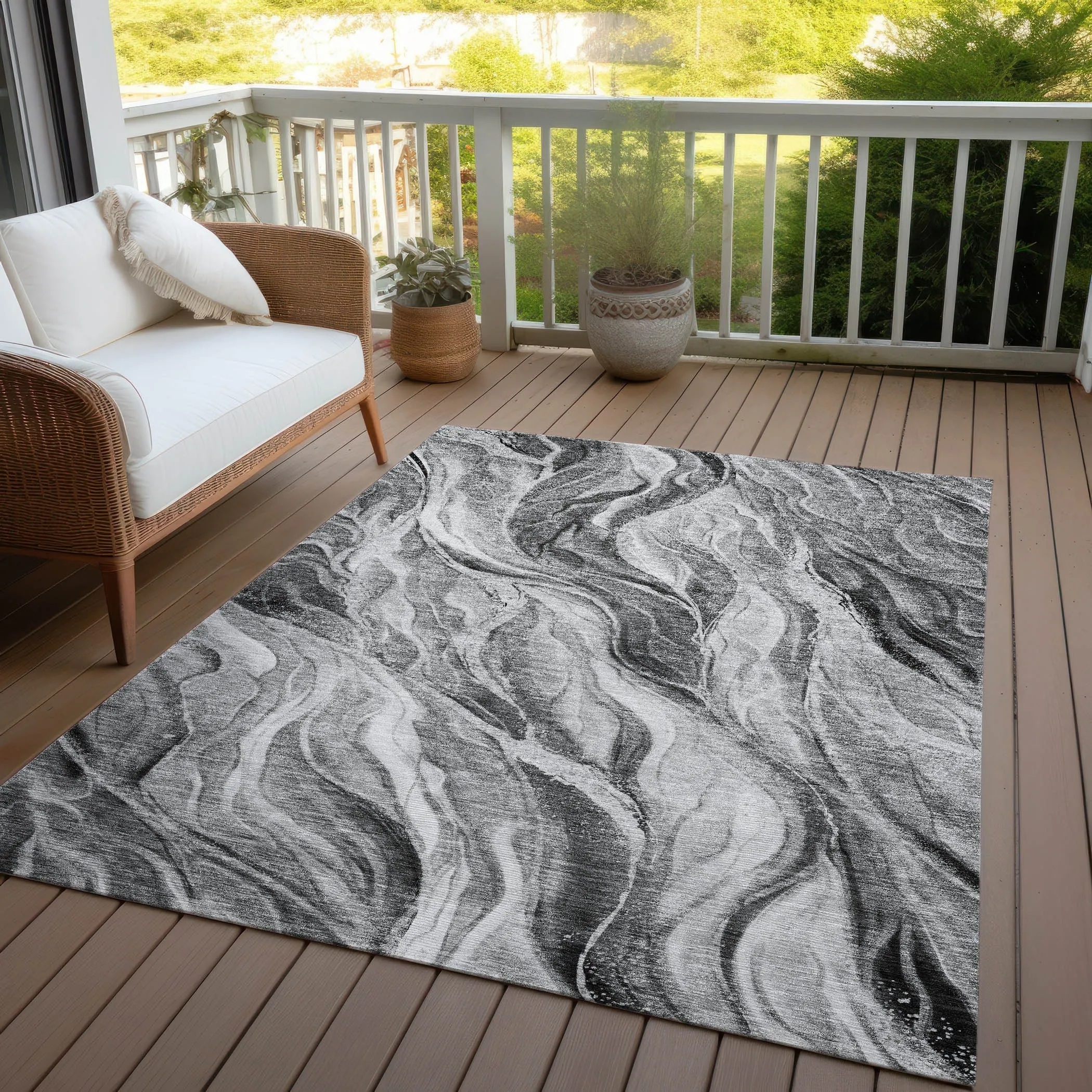 Machine Washable Indoor/ Outdoor Chantille Moden Waves Rug