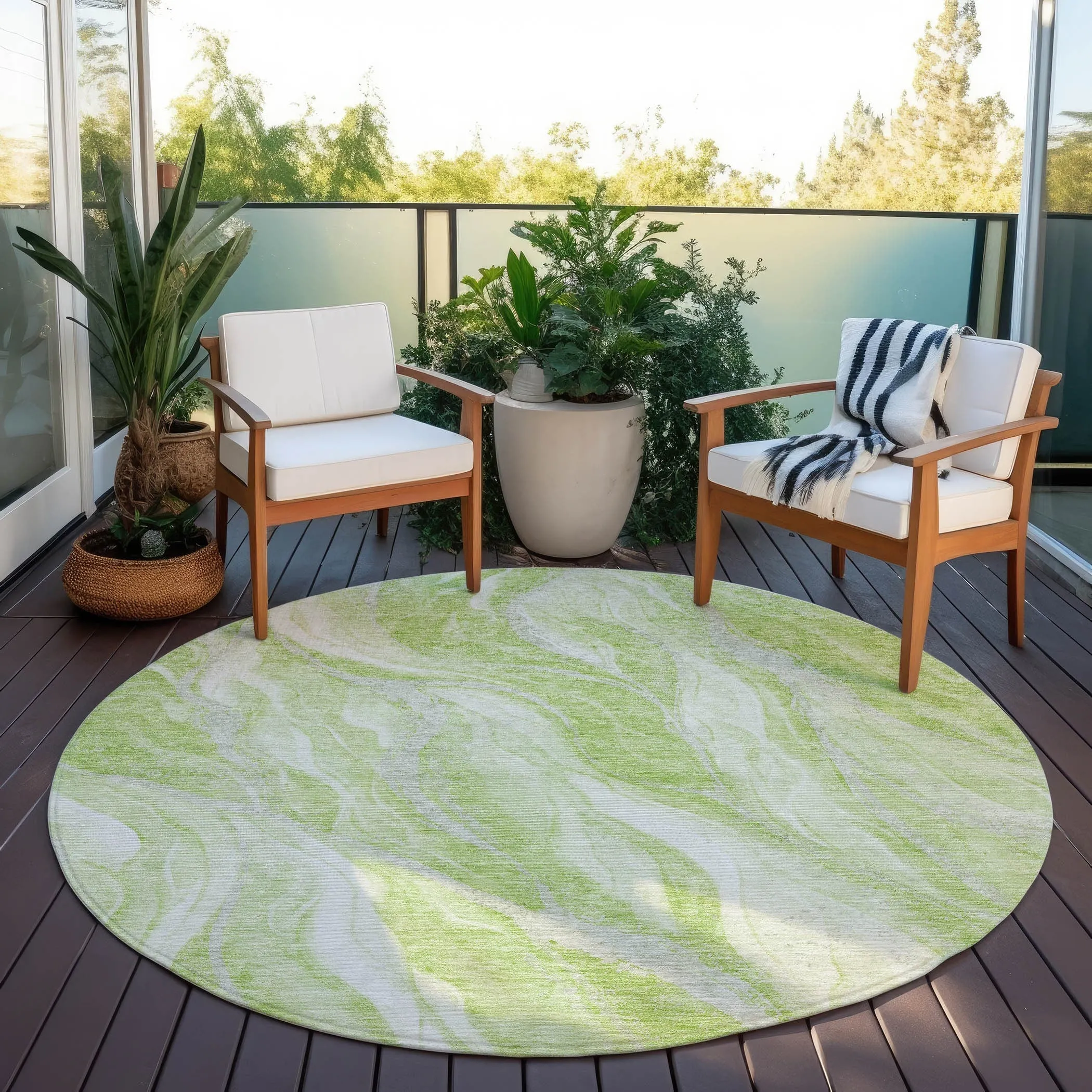 Machine Washable Indoor/ Outdoor Chantille Moden Waves Rug
