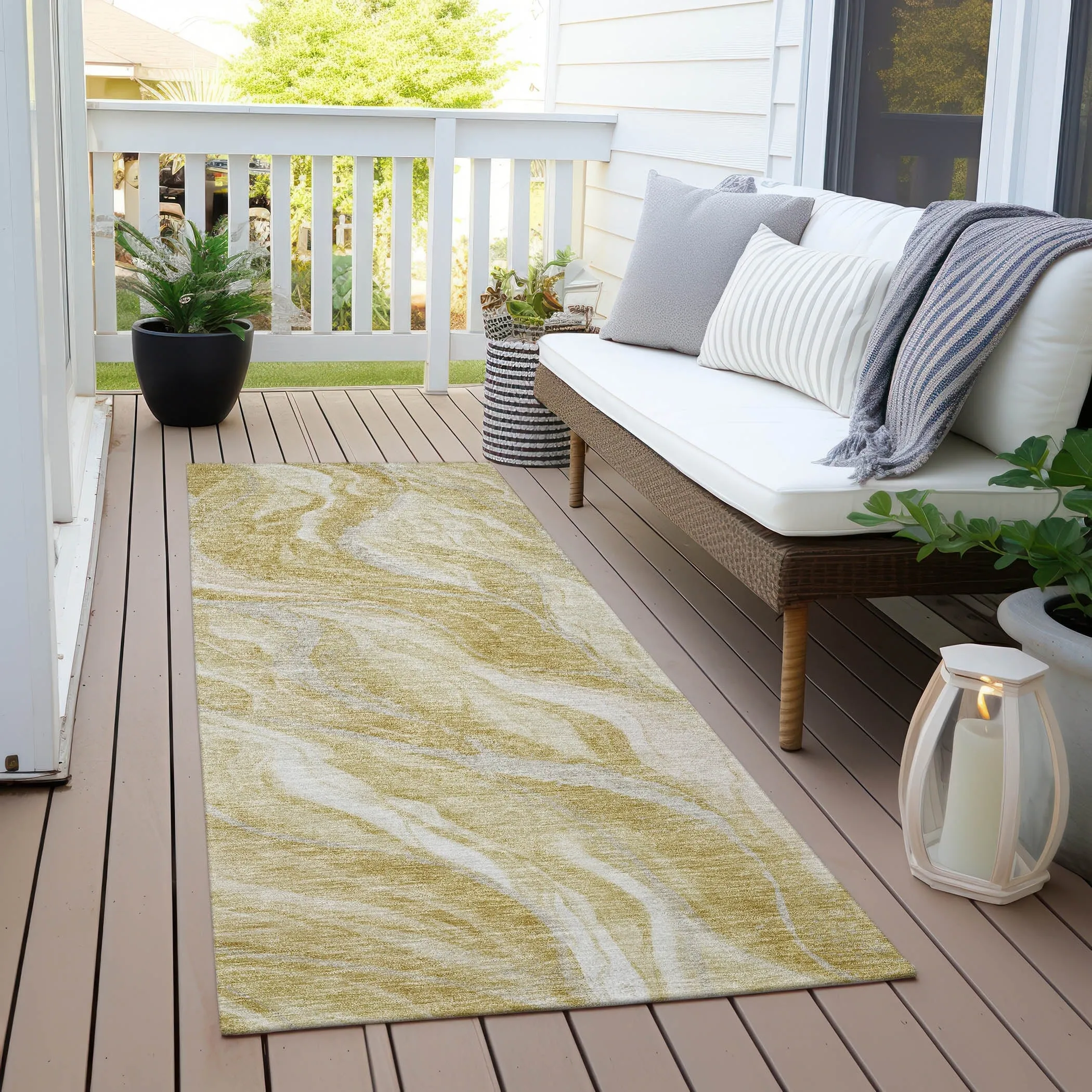 Machine Washable Indoor/ Outdoor Chantille Moden Waves Rug