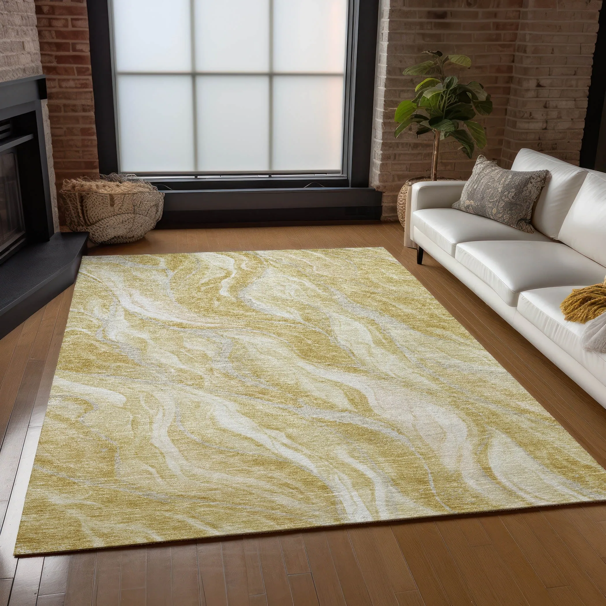 Machine Washable Indoor/ Outdoor Chantille Moden Waves Rug