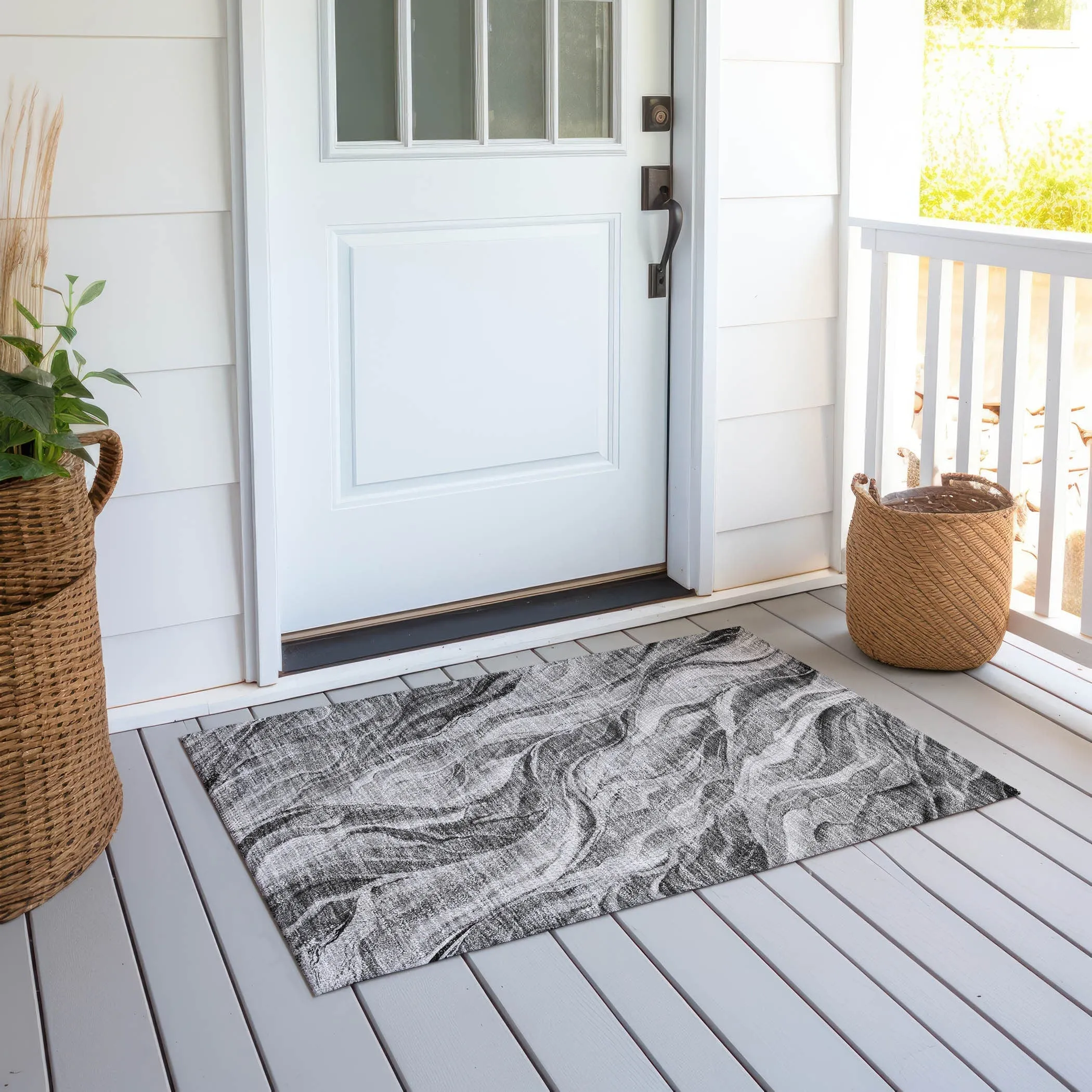 Machine Washable Indoor/ Outdoor Chantille Moden Waves Rug
