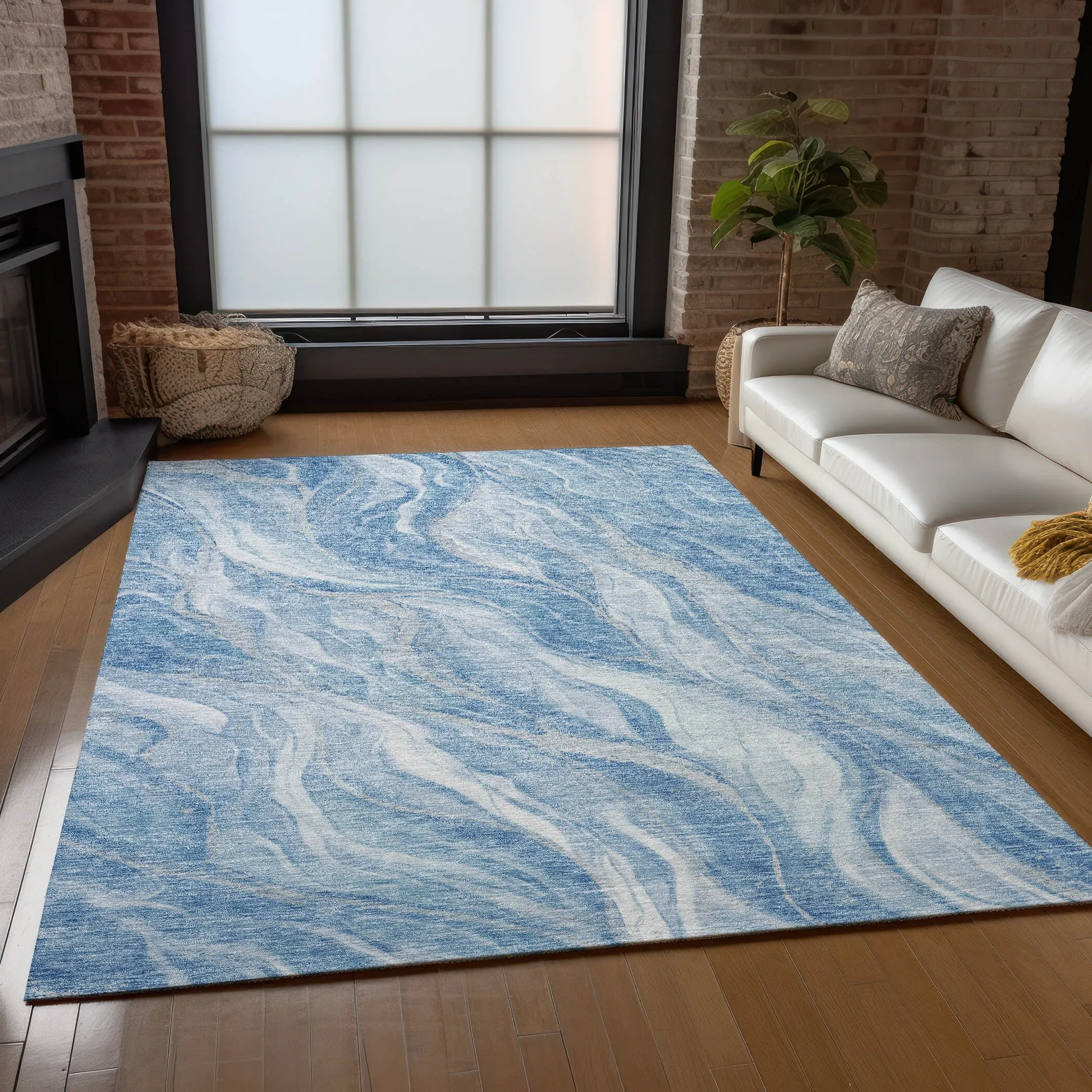 Machine Washable Indoor/ Outdoor Chantille Moden Waves Rug