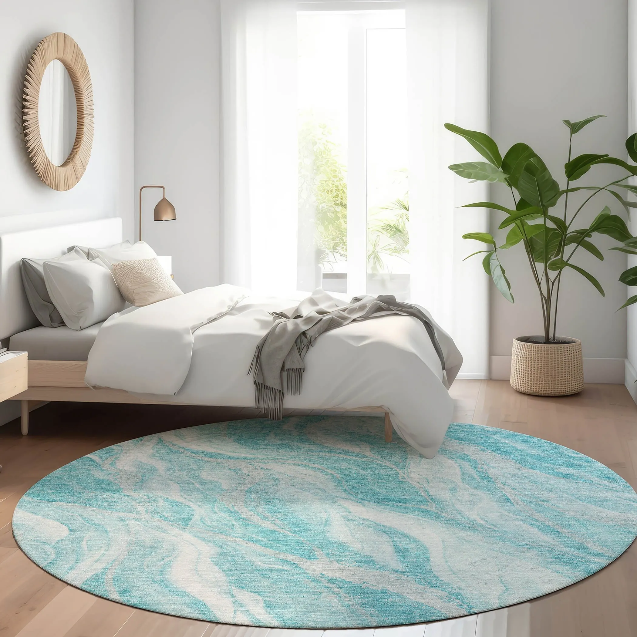 Machine Washable Indoor/ Outdoor Chantille Moden Waves Rug