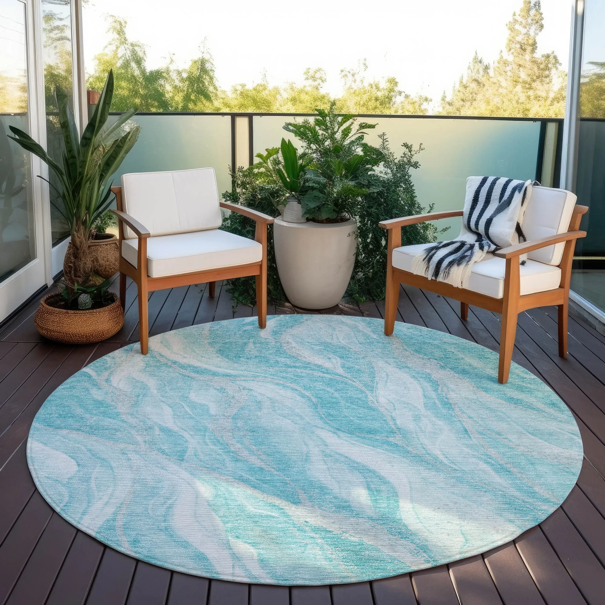 Machine Washable Indoor/ Outdoor Chantille Moden Waves Rug