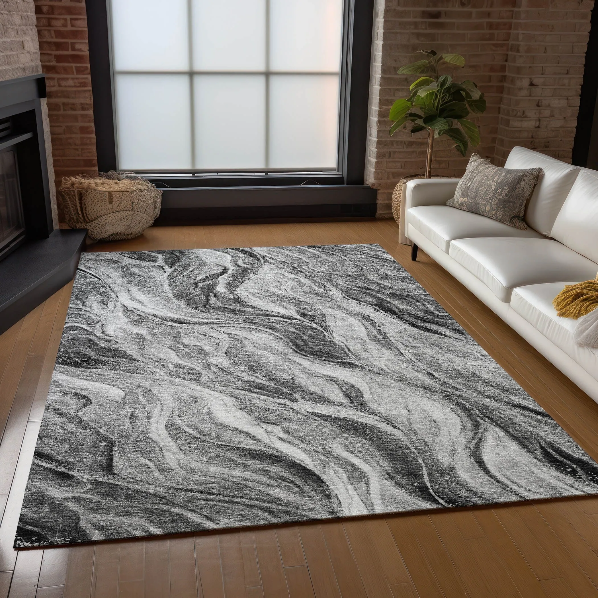 Machine Washable Indoor/ Outdoor Chantille Moden Waves Rug