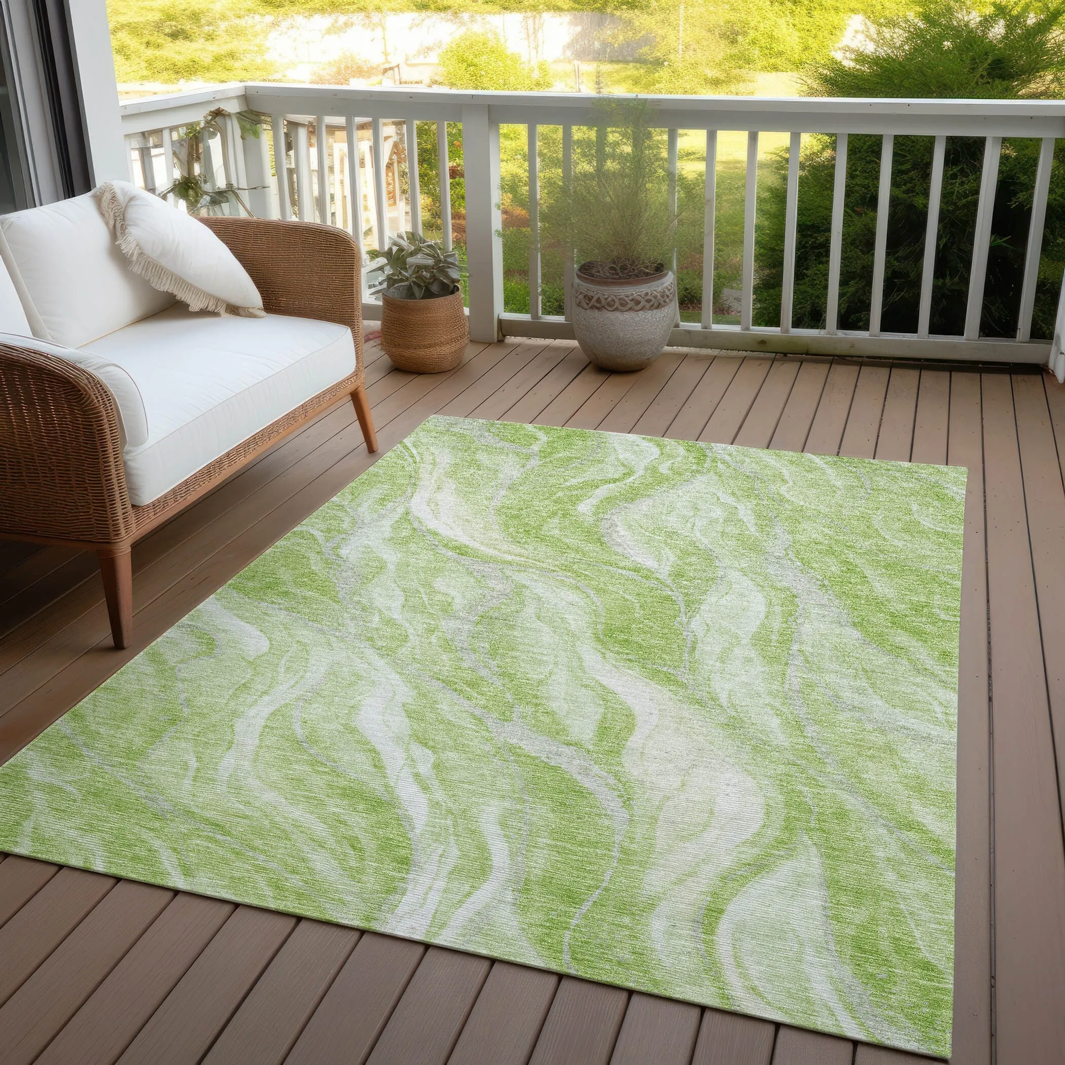 Machine Washable Indoor/ Outdoor Chantille Moden Waves Rug