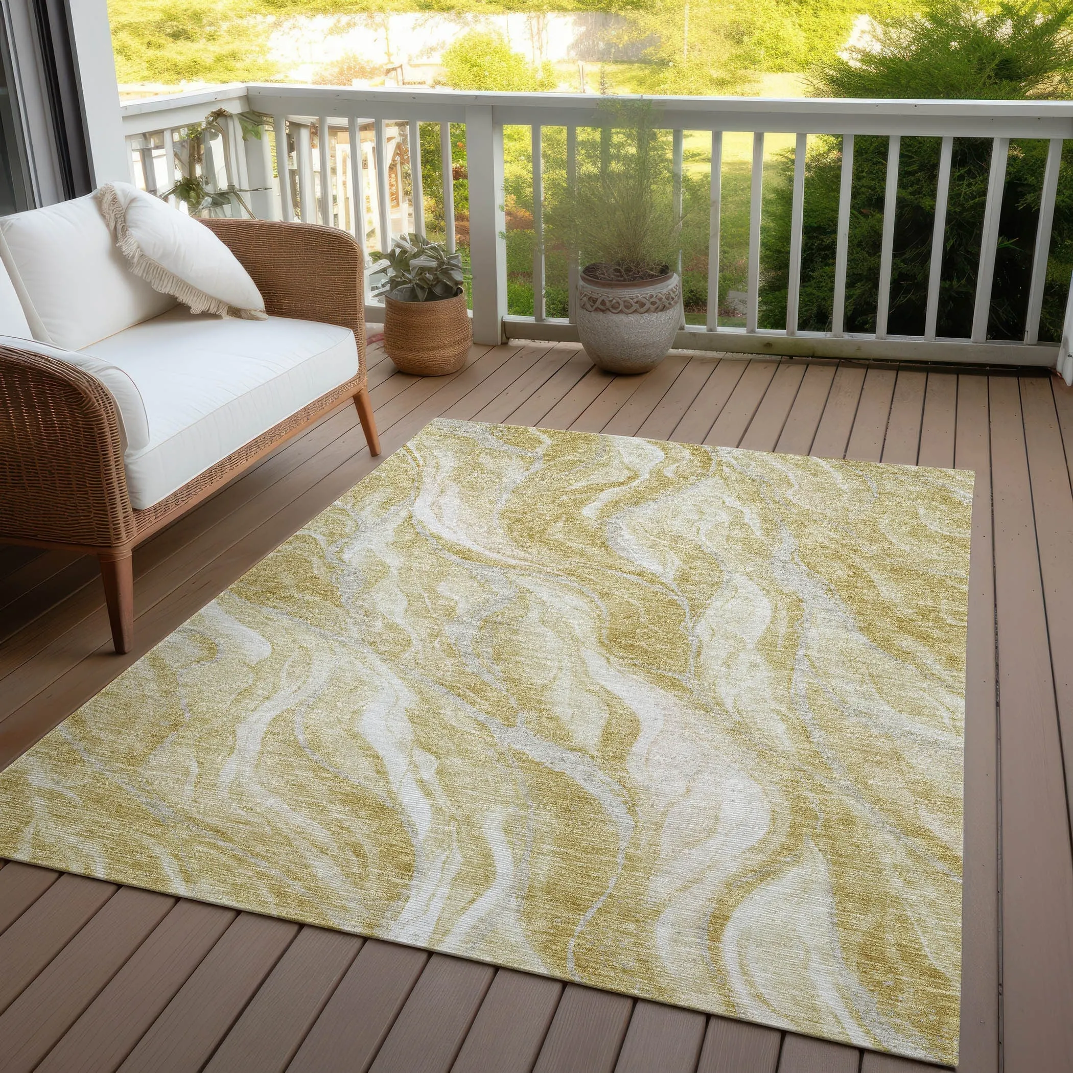 Machine Washable Indoor/ Outdoor Chantille Moden Waves Rug