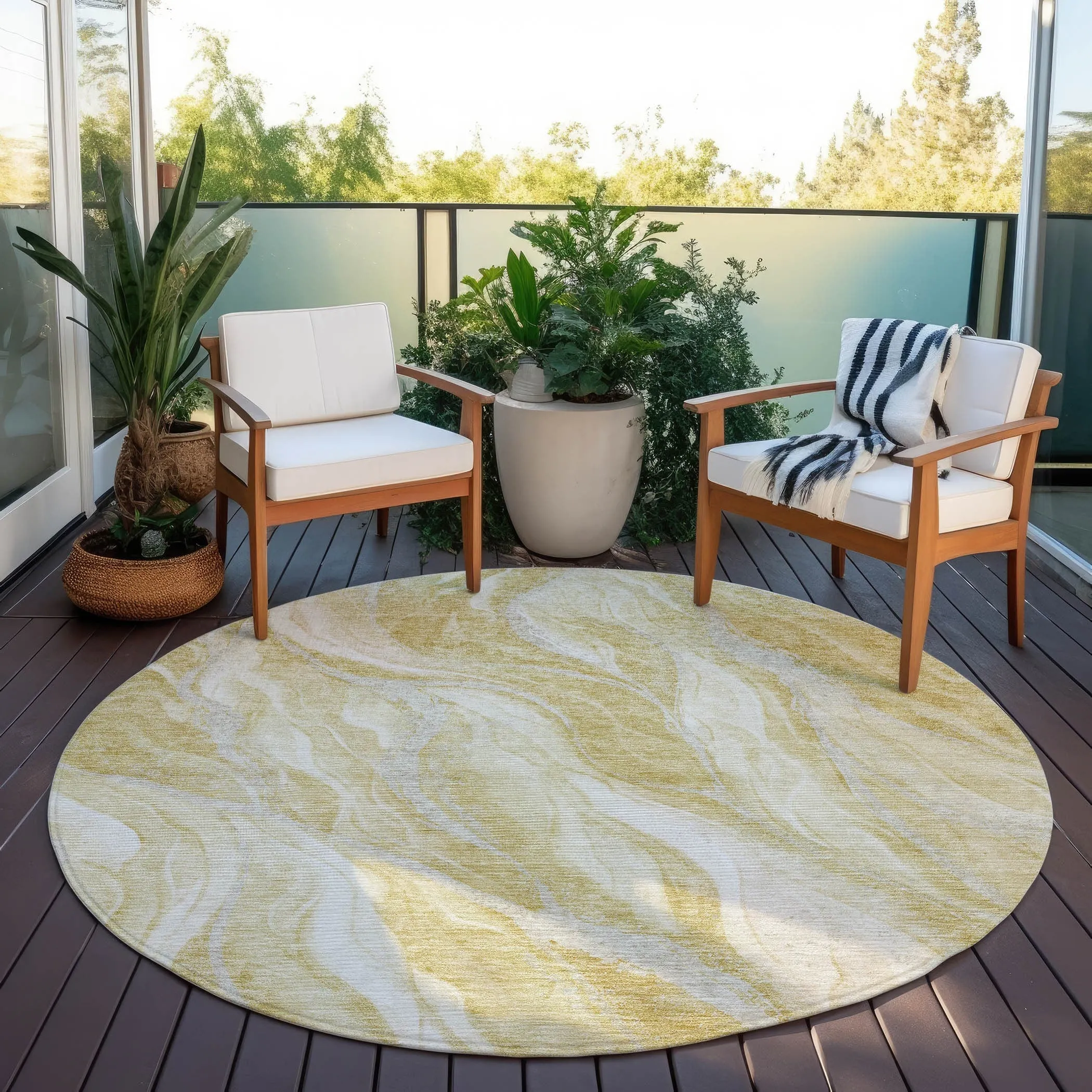 Machine Washable Indoor/ Outdoor Chantille Moden Waves Rug