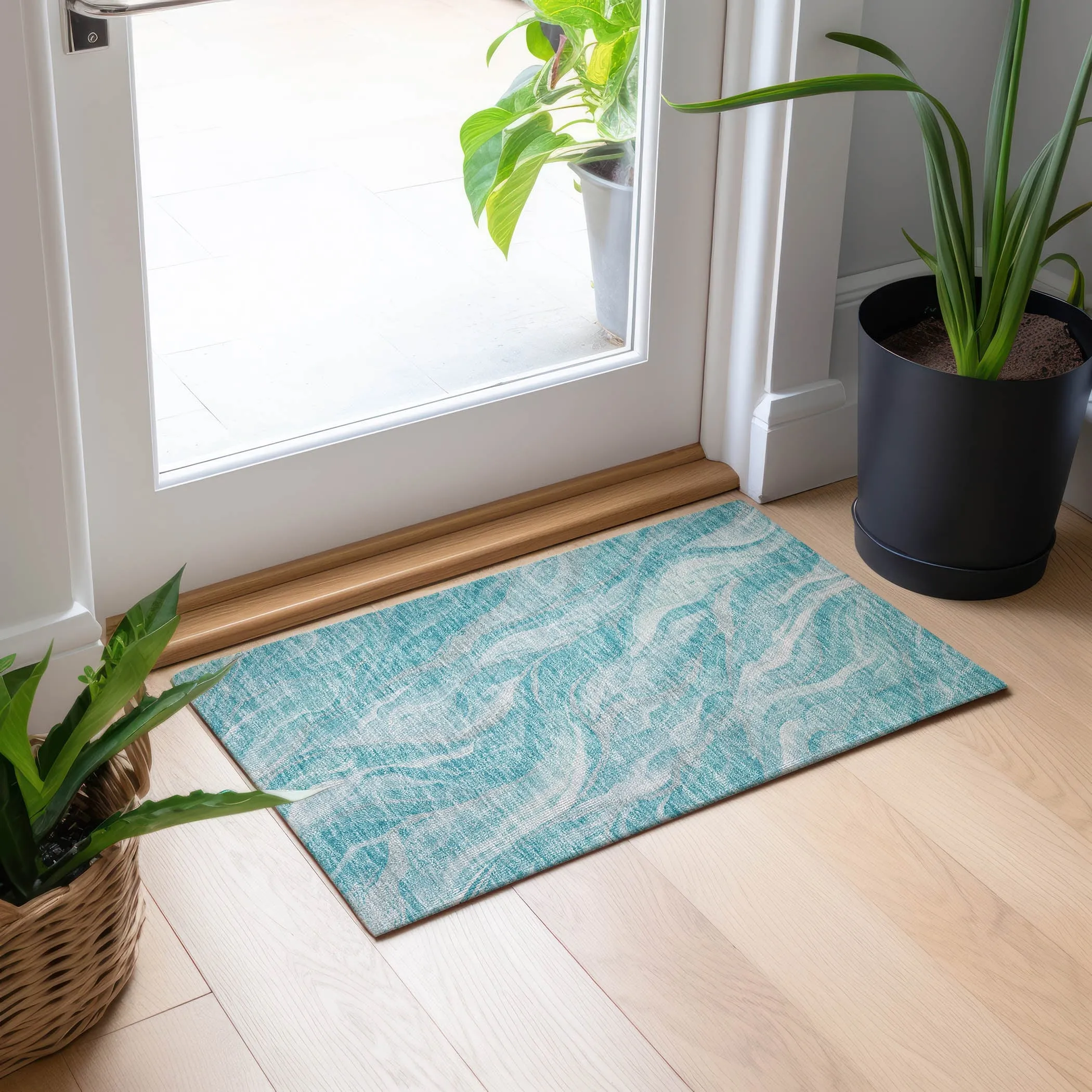 Machine Washable Indoor/ Outdoor Chantille Moden Waves Rug