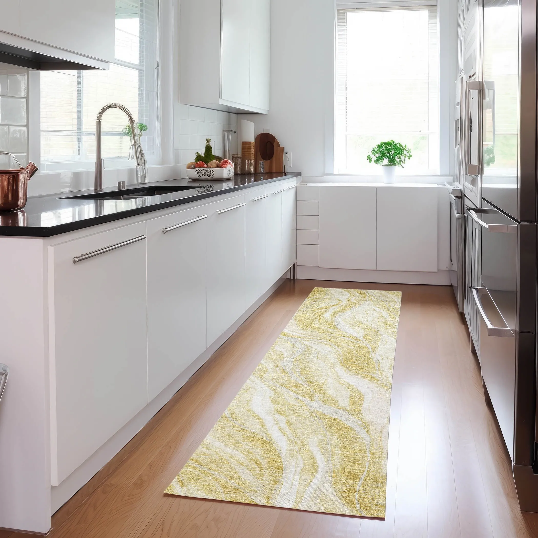 Machine Washable Indoor/ Outdoor Chantille Moden Waves Rug