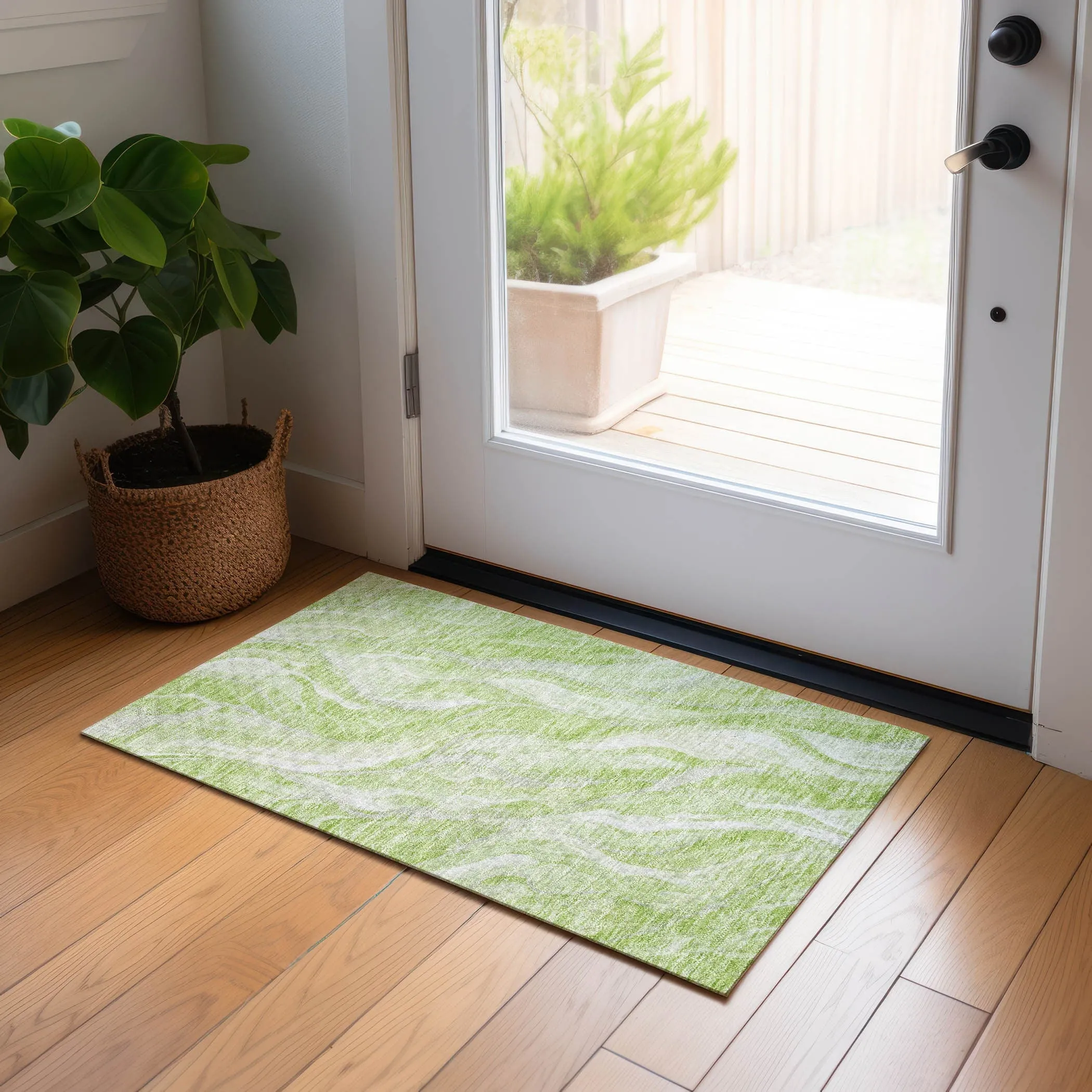 Machine Washable Indoor/ Outdoor Chantille Moden Waves Rug
