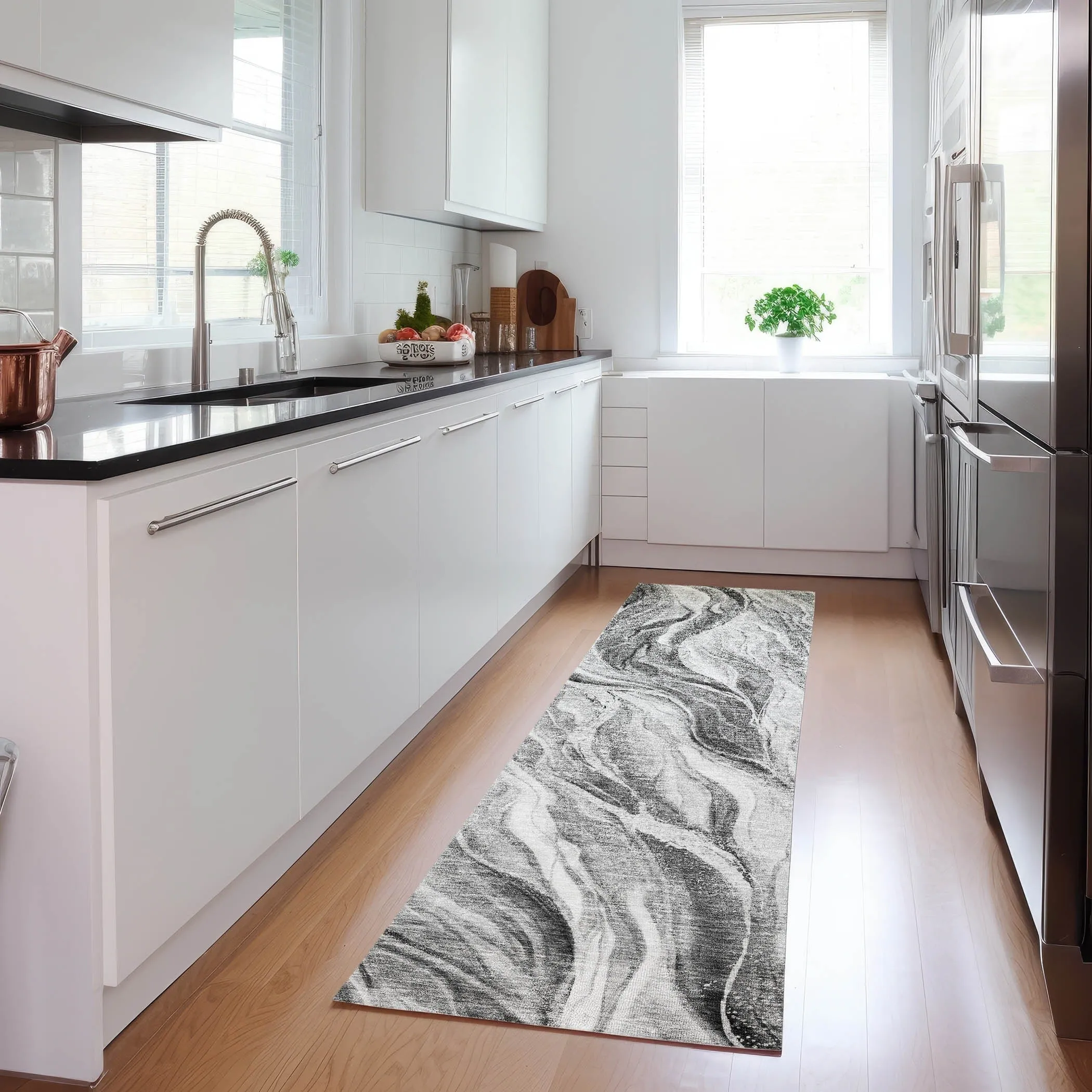 Machine Washable Indoor/ Outdoor Chantille Moden Waves Rug
