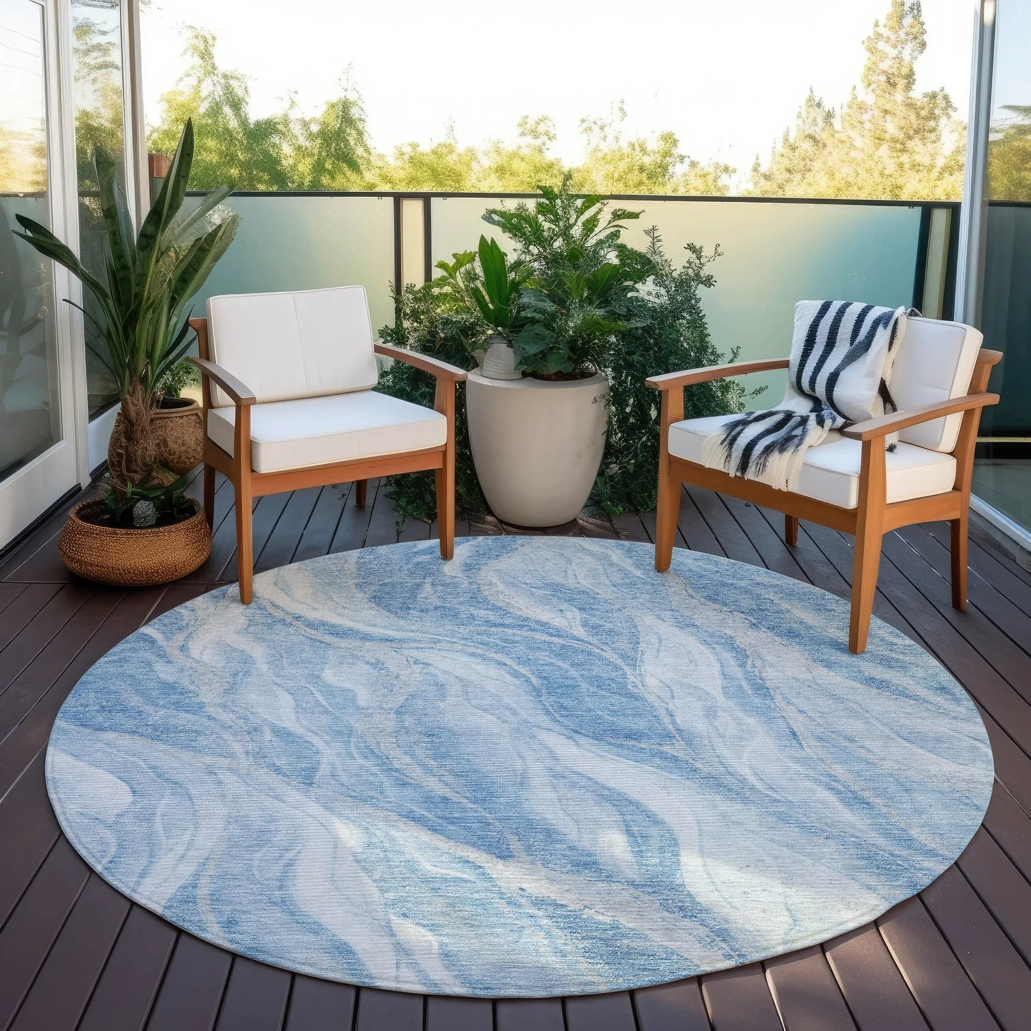 Machine Washable Indoor/ Outdoor Chantille Moden Waves Rug