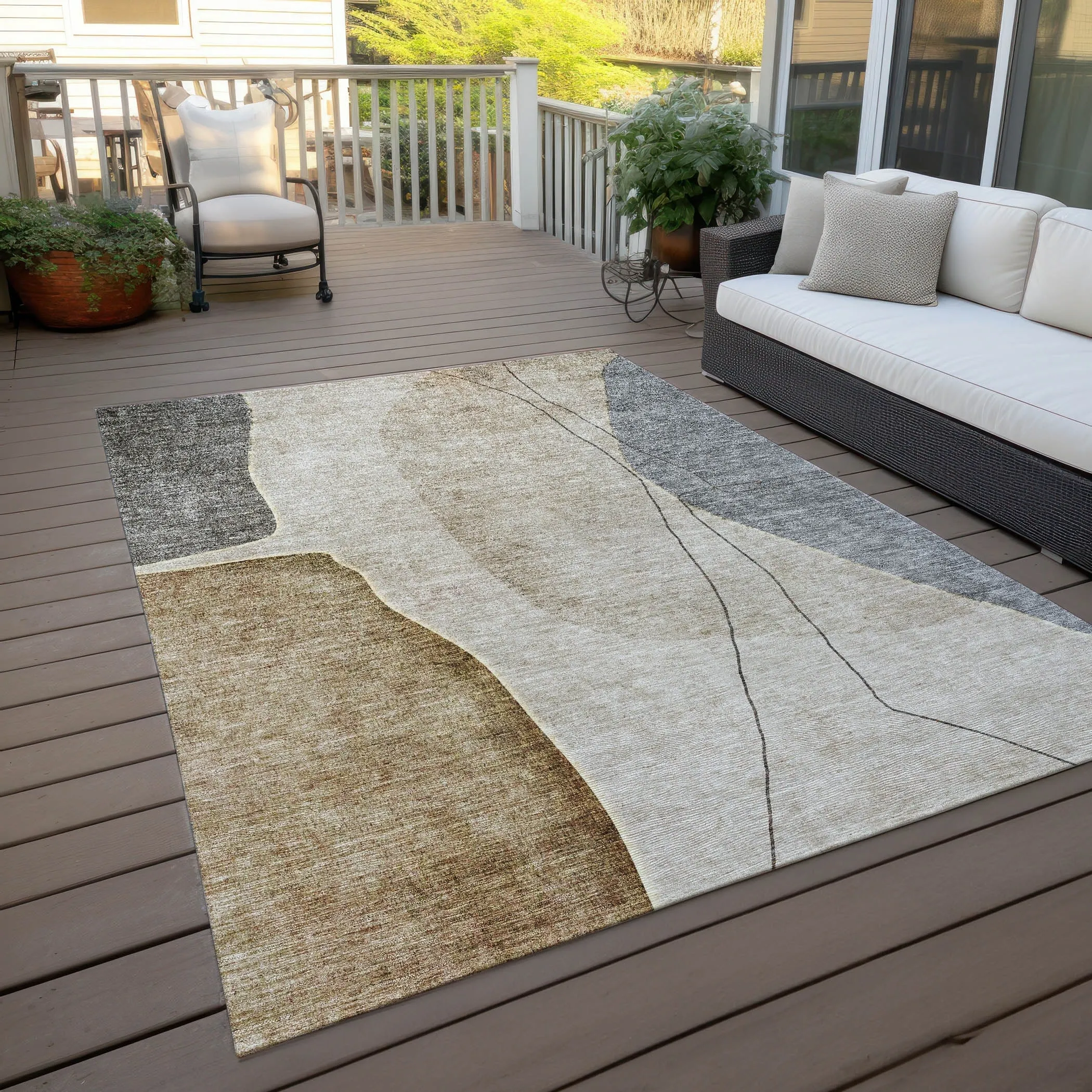 Machine Washable Indoor/ Outdoor Chantille Modern Abstract Rug